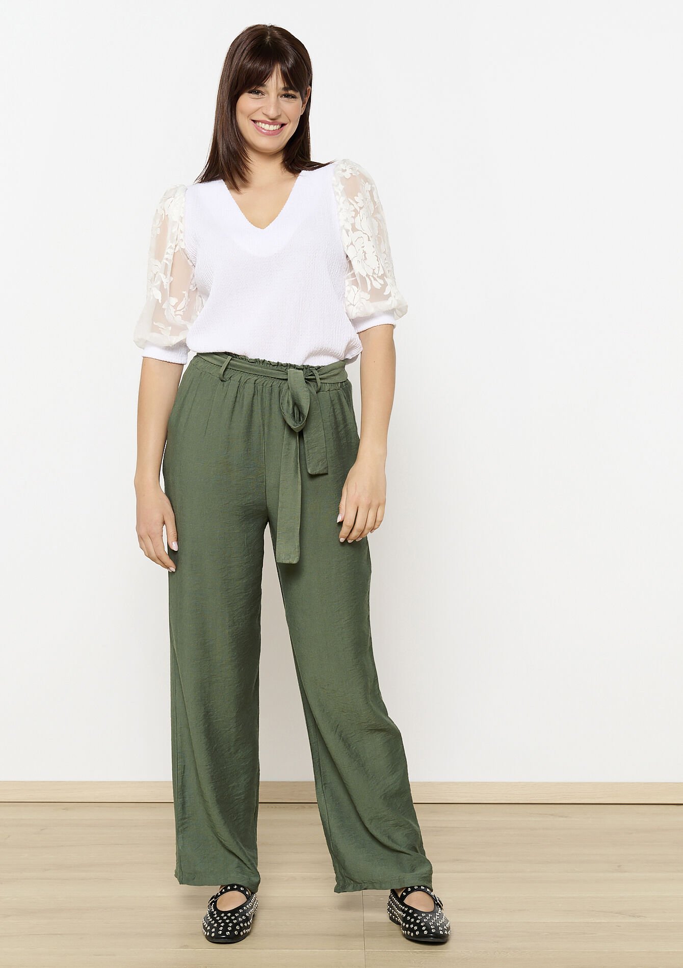 Vloeiende broek met ceintuur, Vloeiende broek met ceintuur - KHAKI MED - 06600976_4327