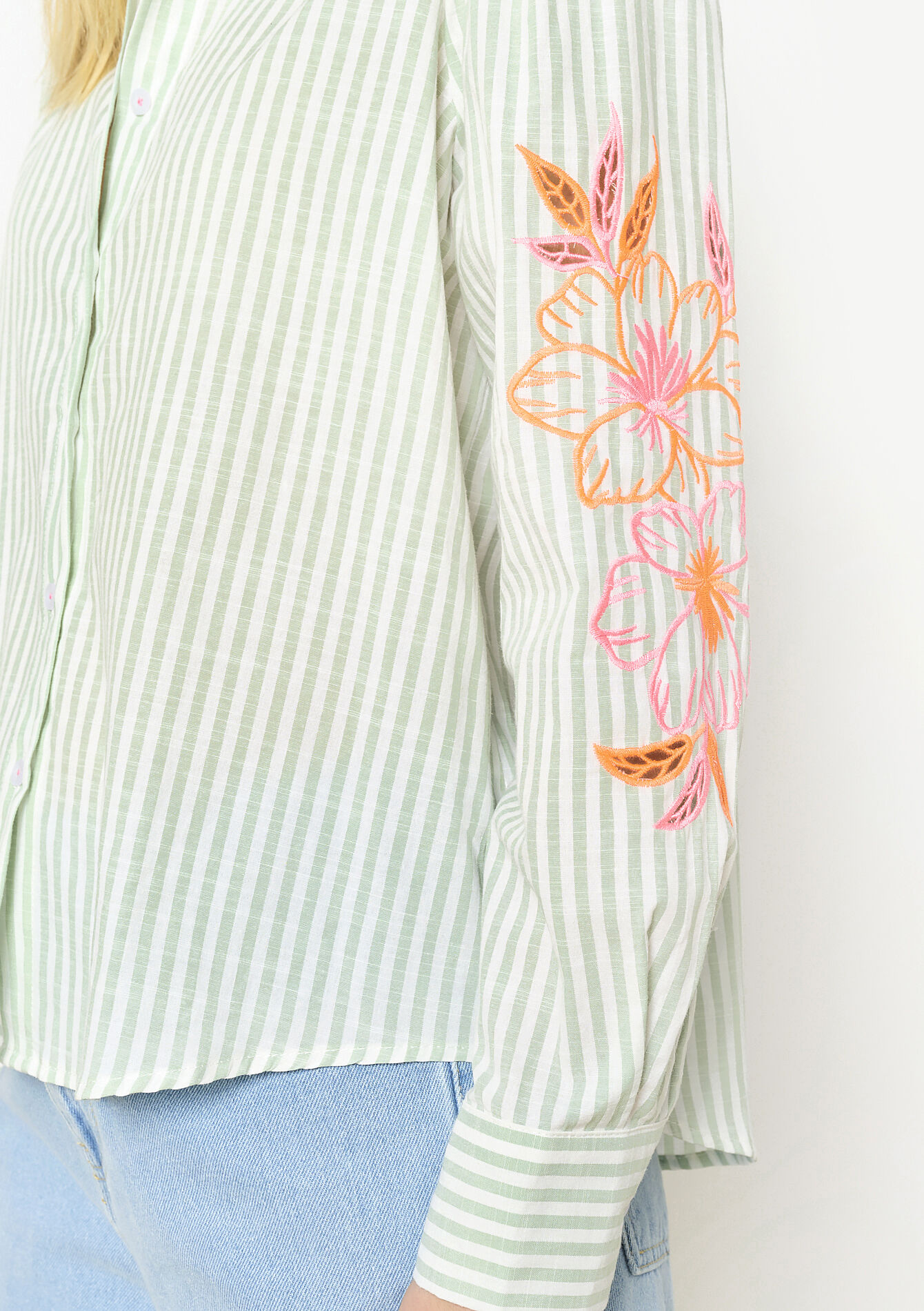 Chemise rayée brodée, Chemise rayée brodée - KHAKI MINT - 05702724_2542