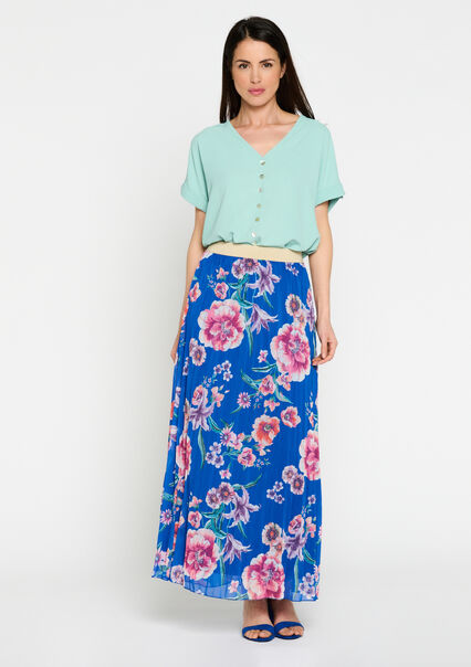Floral print pleated skirt - ELECTRIC BLUE - 07101110_1619