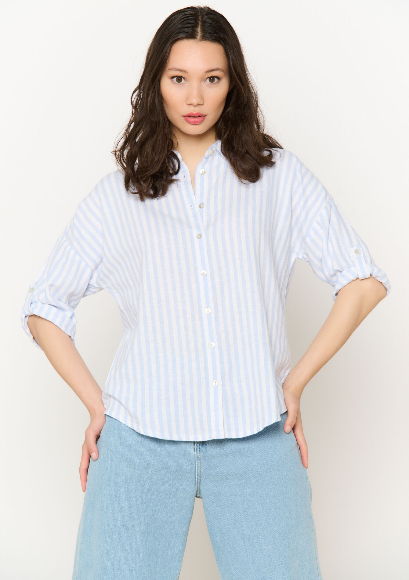 Losvallend gestreept hemd - BLUE PASTEL - 05702670_3003