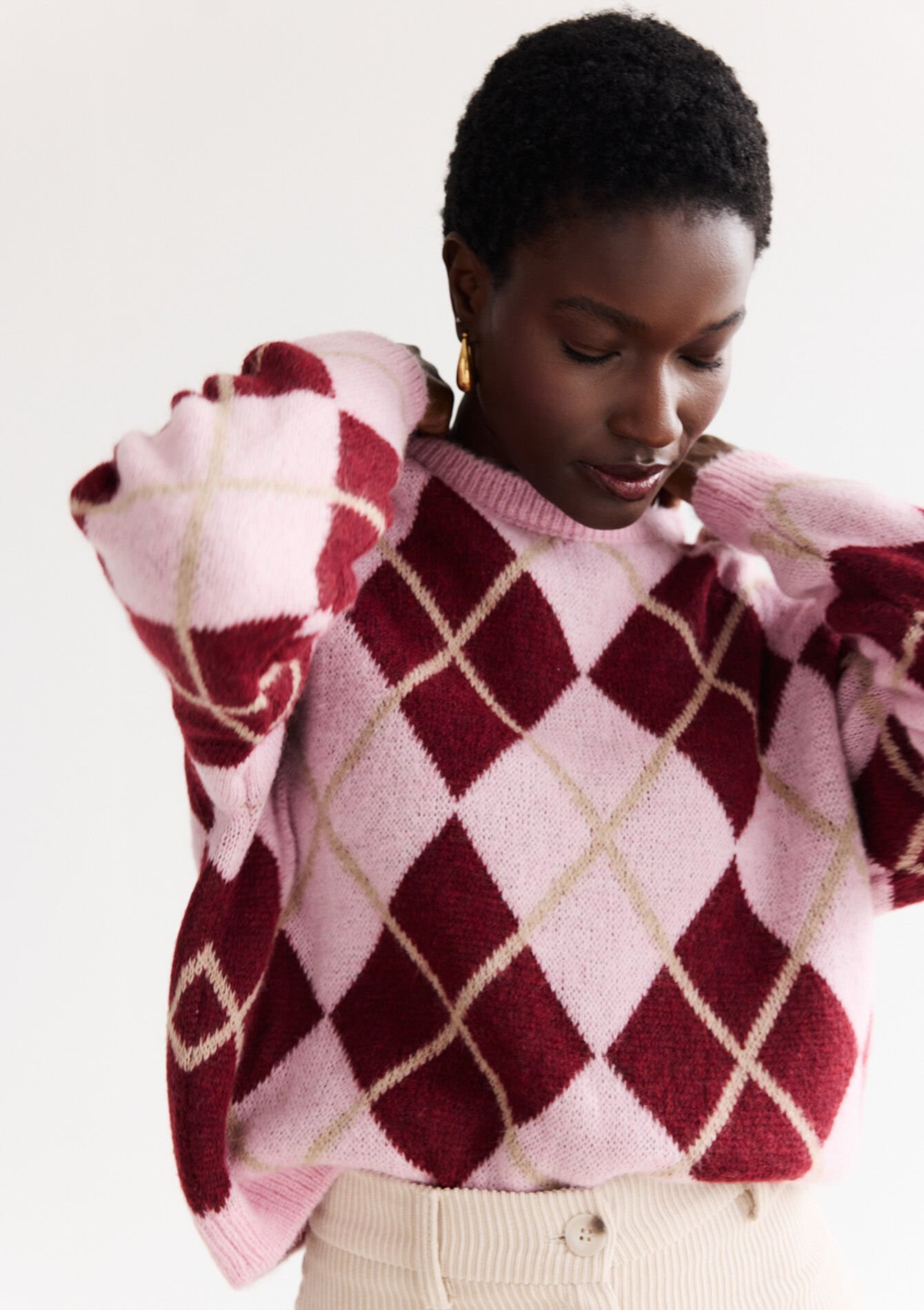 Gebreide trui met ruitmotief, Gebreide trui met ruitmotief, , hi-res