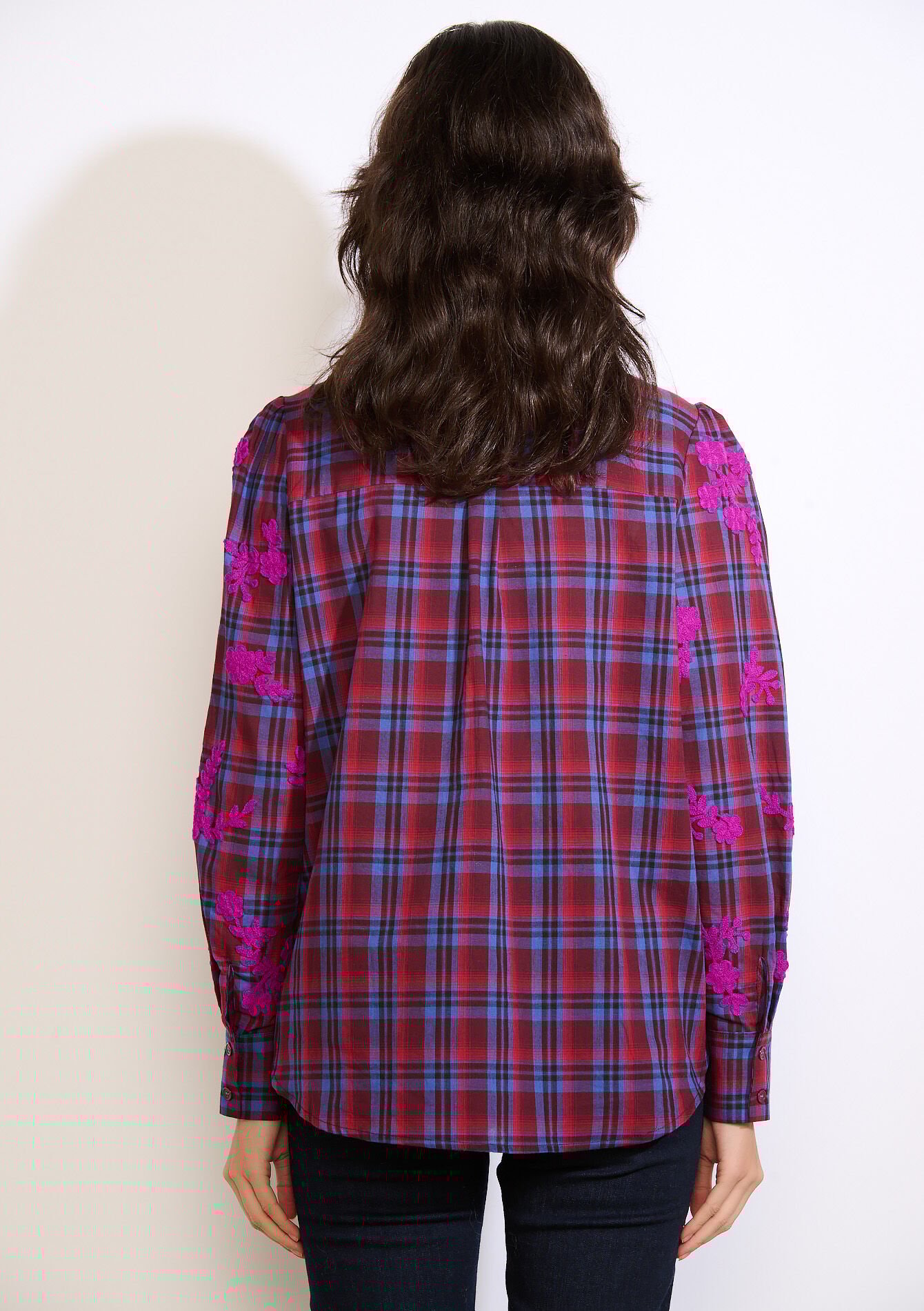 Geruite blouse met borduurwerk, Geruite blouse met borduurwerk - TURQUOISE - 05702994_1759