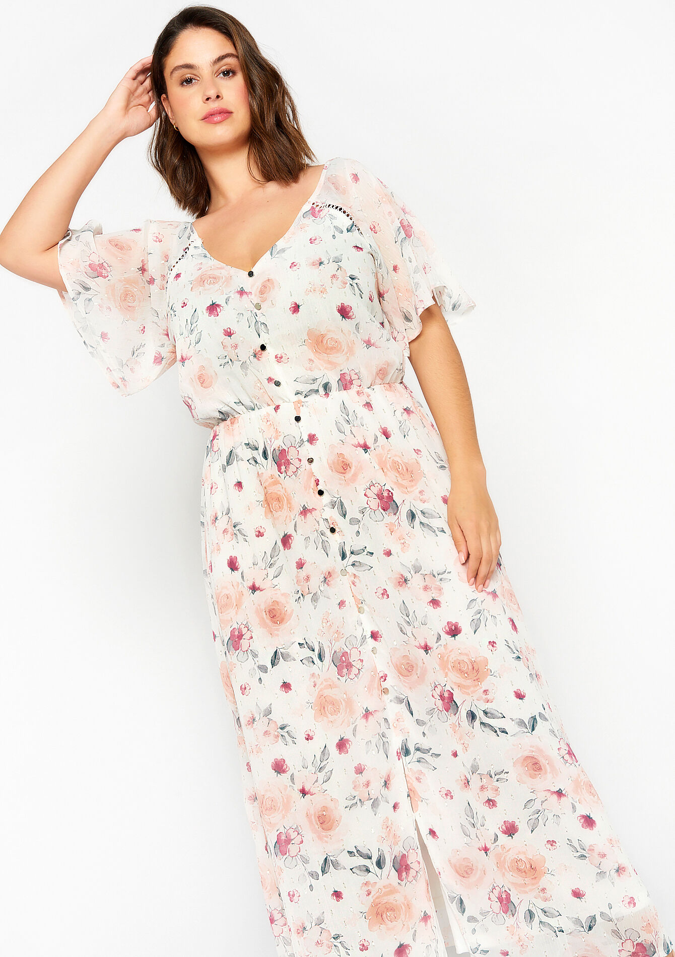 Maxi dress with floral print, Maxi dress with floral print - OFFWHITE - 1061796