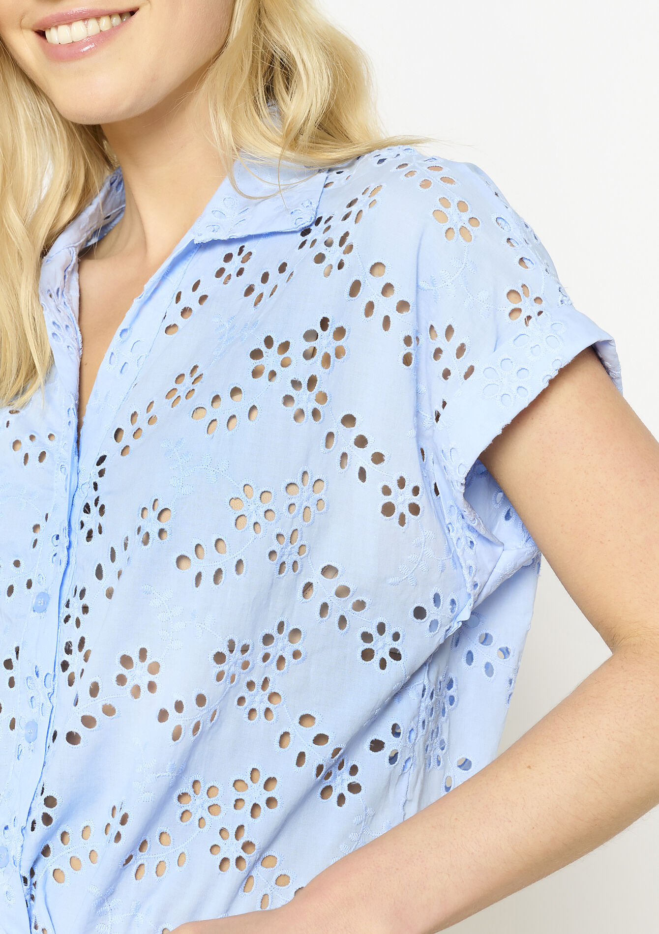 Chemise brodée ajourée, Chemise brodée ajourée - BLUE PASTEL - 05702789_3003