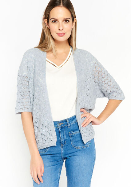 Open cardigan with batwing sleeves - BLUE DENIM - 04101038_1638