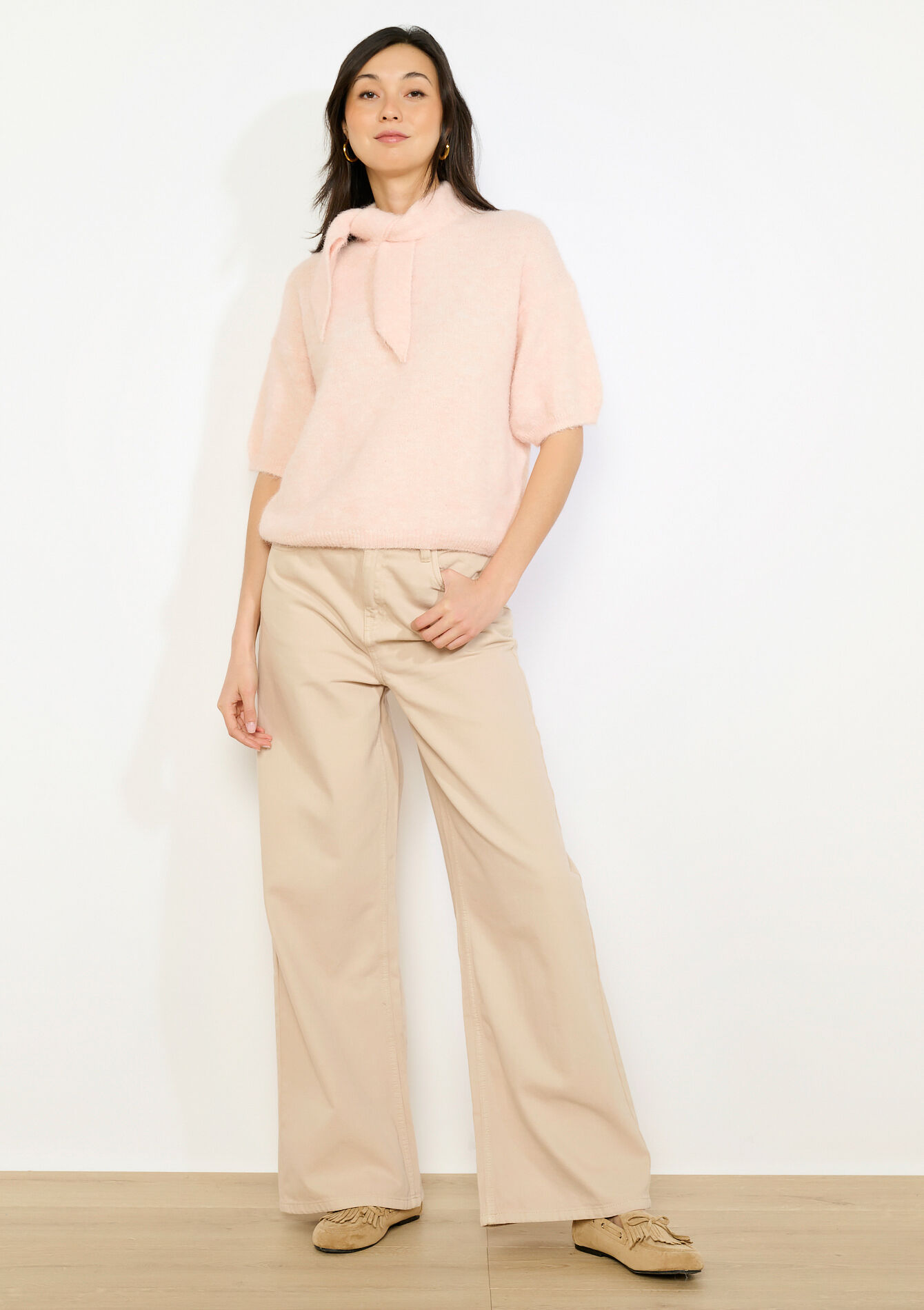 Pull noeud en maille duveteuse, Pull noeud en maille duveteuse - NUDE PINK - 04007228_1301