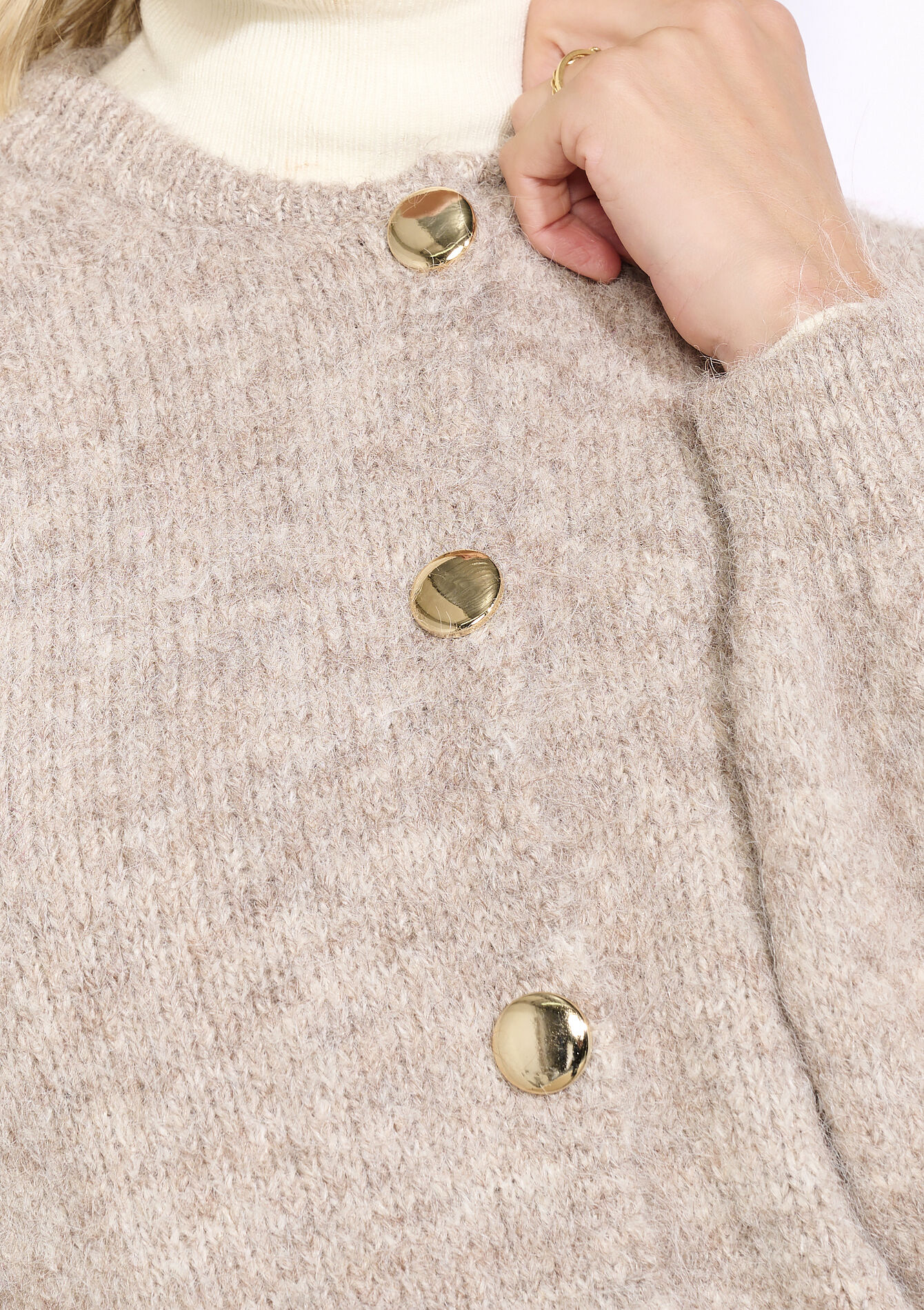 Fijngebreide cardigan met knopen, Fijngebreide cardigan met knopen - LIGHT TAUPE - 04101395_2572