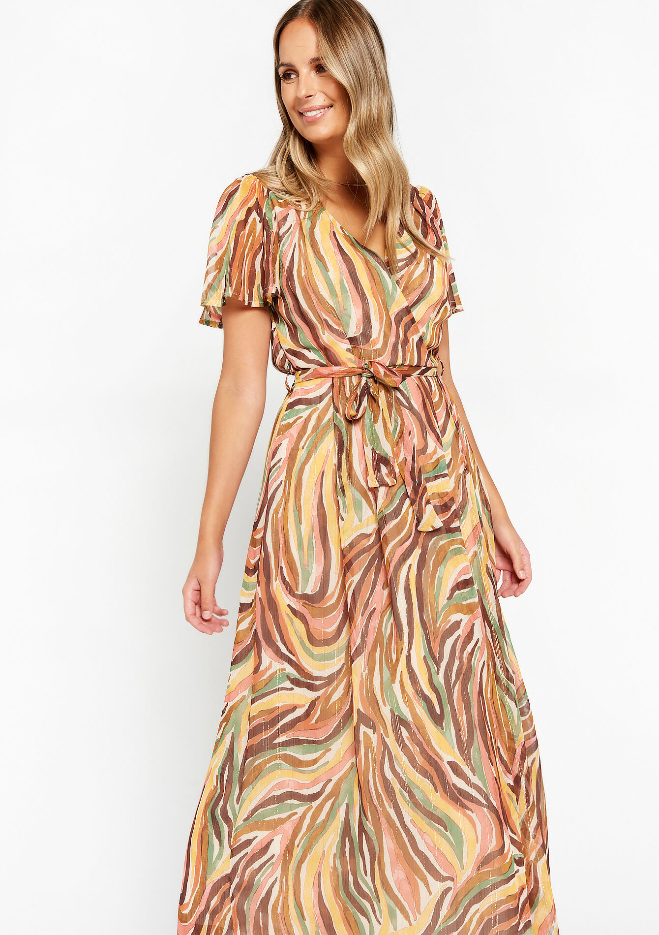 Robe longue avec lurex à imprimé, Robe longue avec lurex à imprimé - COSMETIC PINK - 1084058