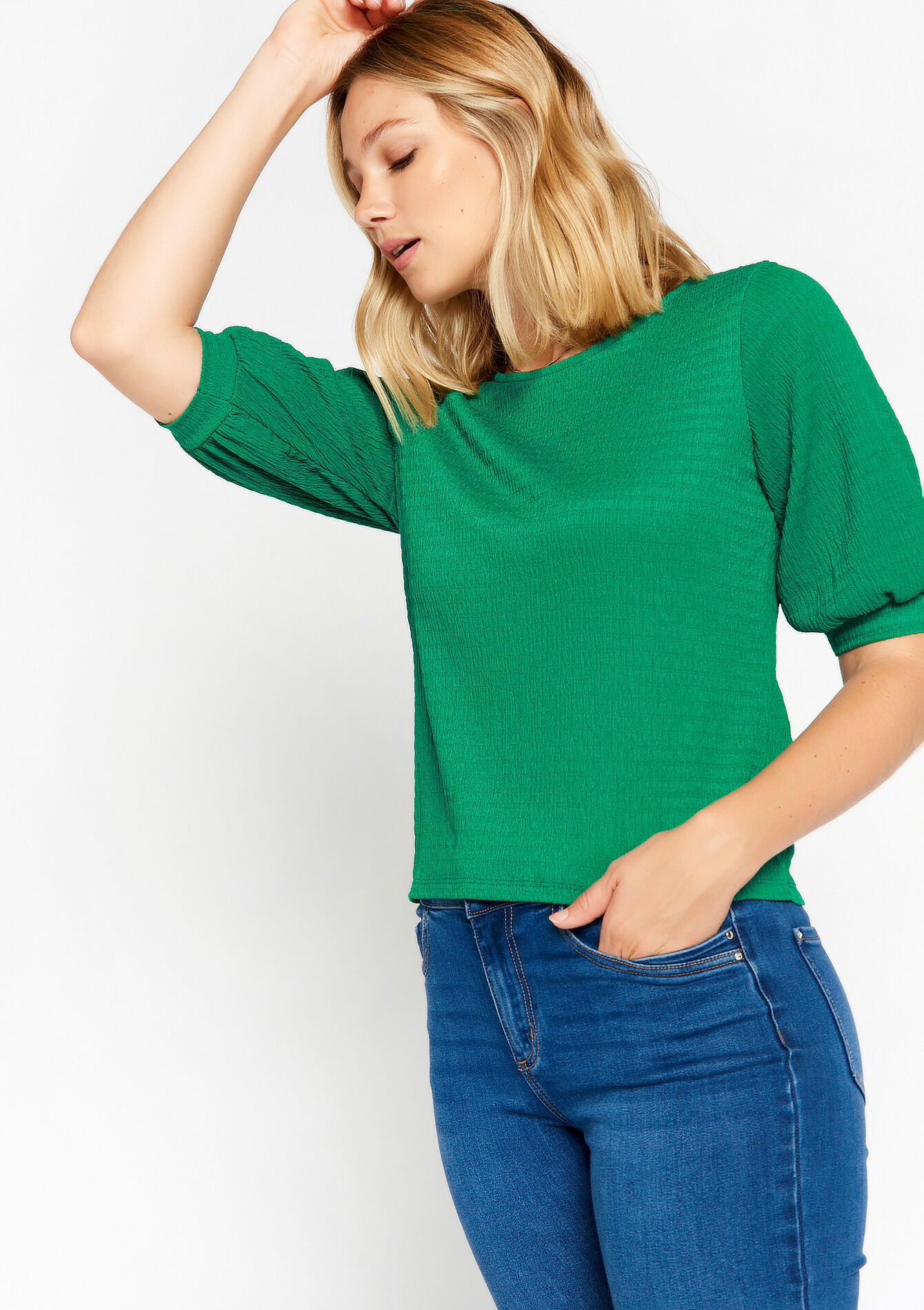 Blouse in kreukstof - GREEN APPLE - 02301463_1783