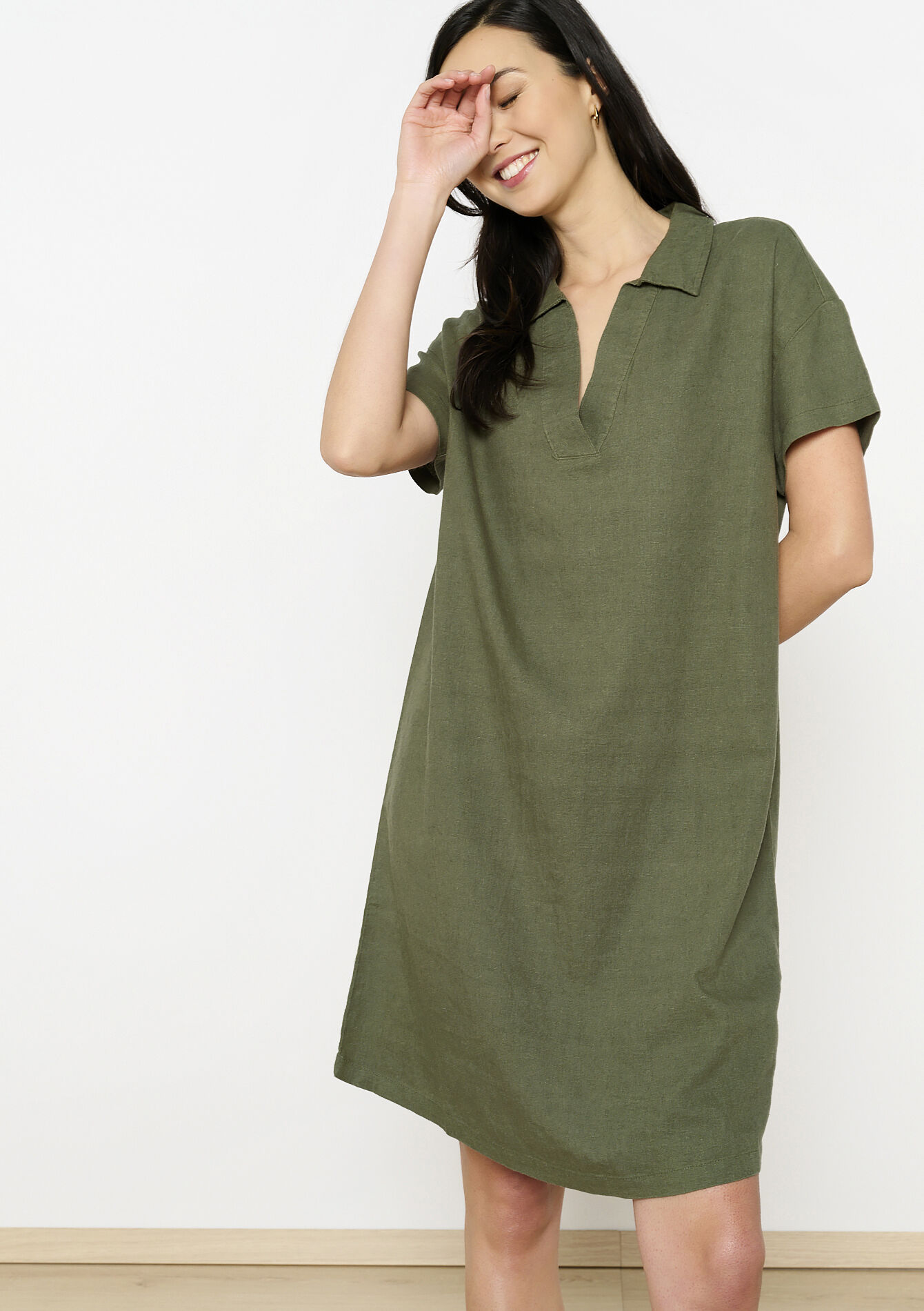 Linnen hemdjurk, Linnen hemdjurk - KHAKI MED - 08104189_4327