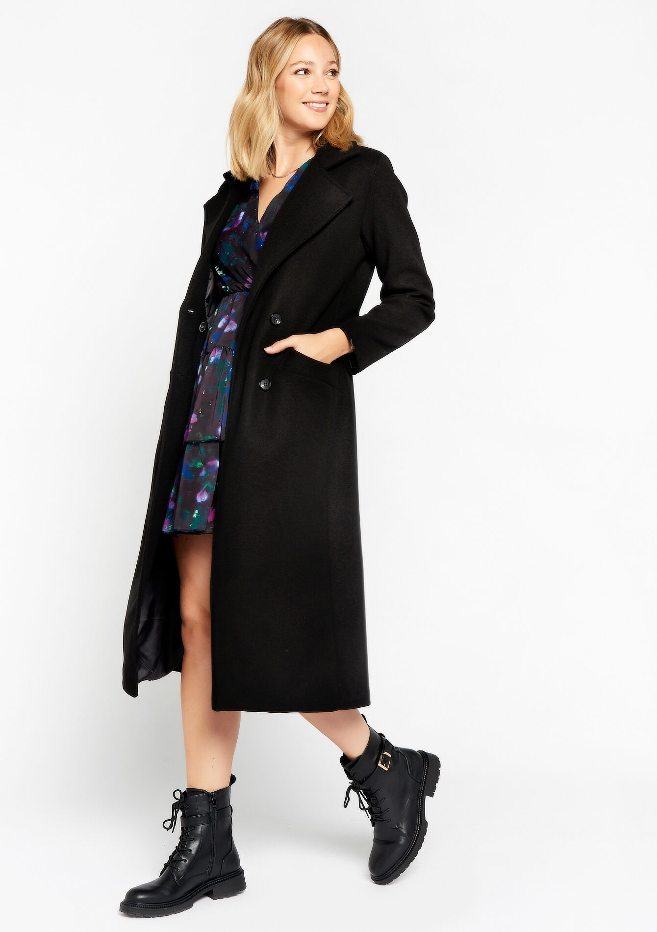 Manteau long en laine - BLACK BEAUTY - 23000628_2600