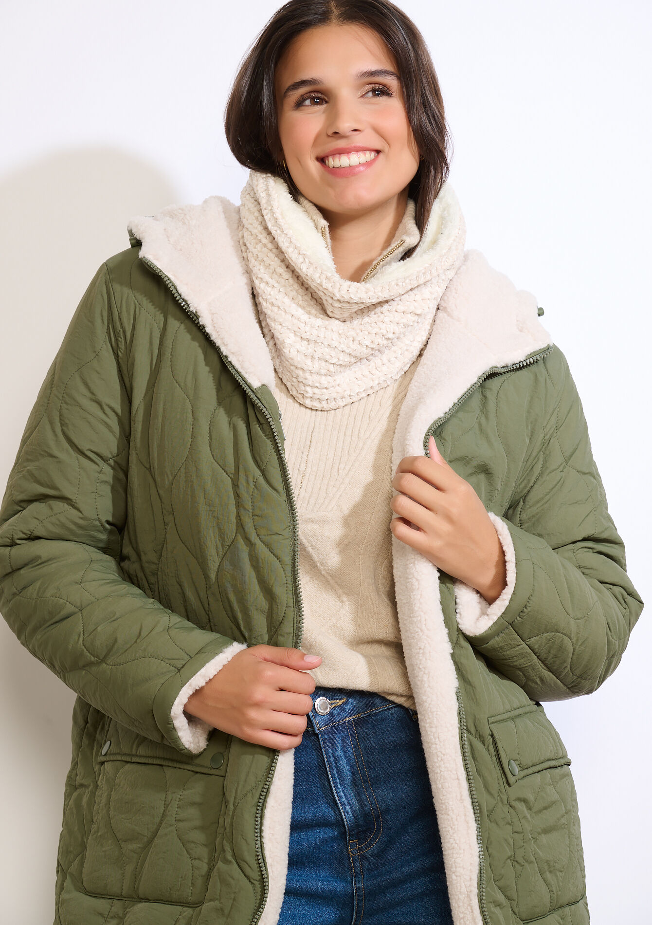 Fluffy textured snood, Fluffy textured snood - LT BEIGE - 17101406_2527