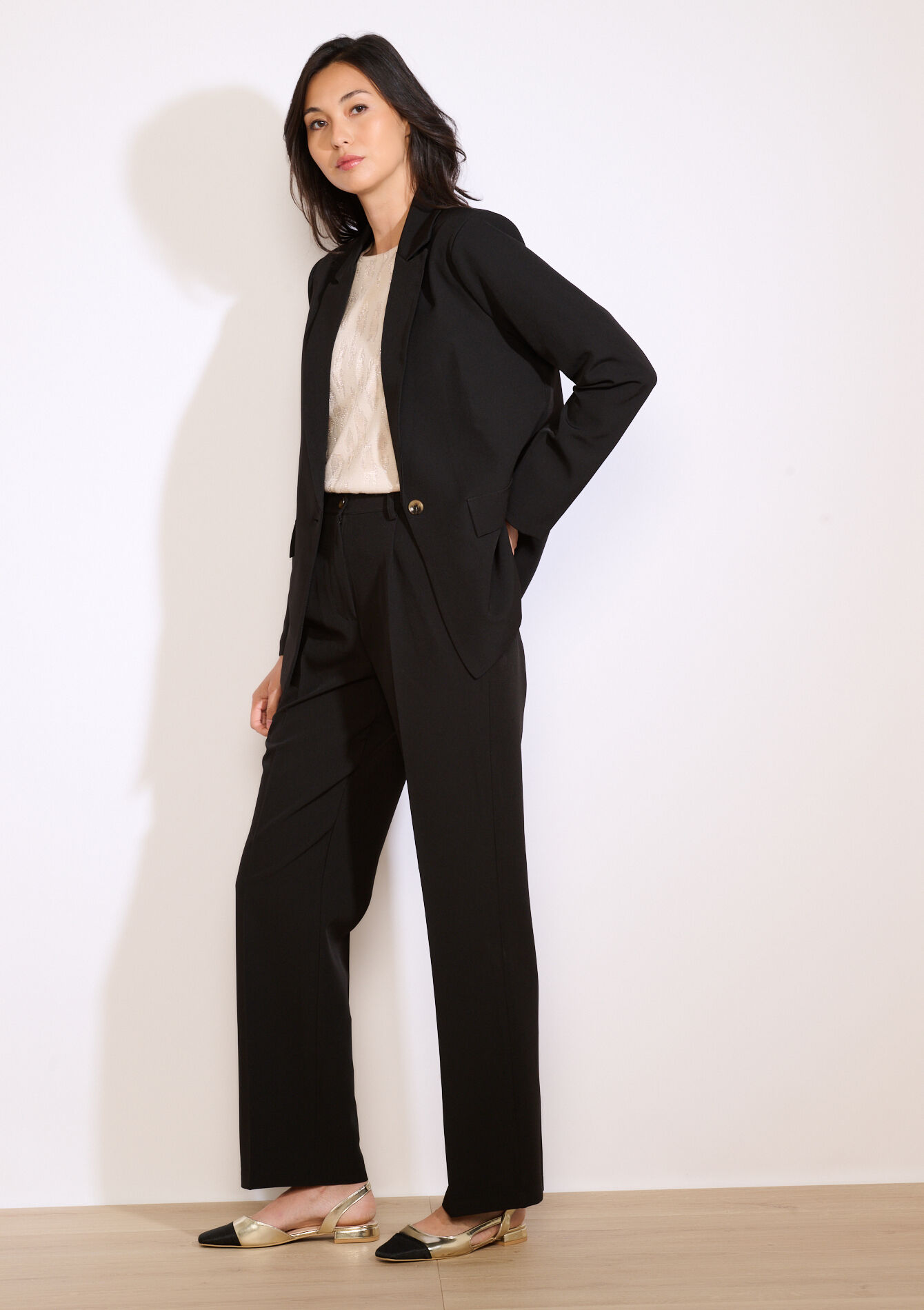 Getailleerde blazer met knoop, Getailleerde blazer met knoop - BLACK - 09101088_1119