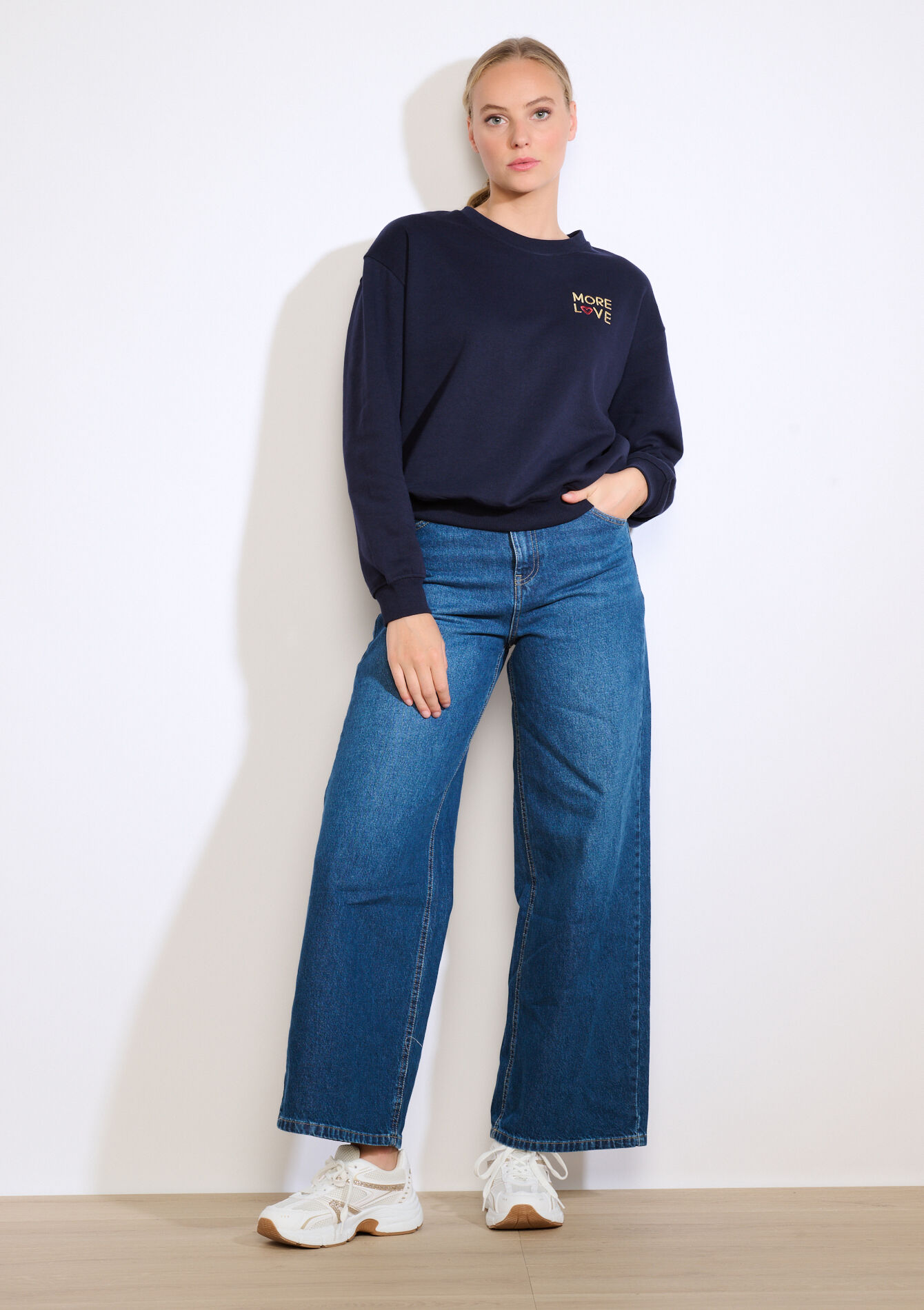 Oversized sweatshirt met borduursel, Oversized sweatshirt met borduursel - NAVY BASIC - 03001766_2723