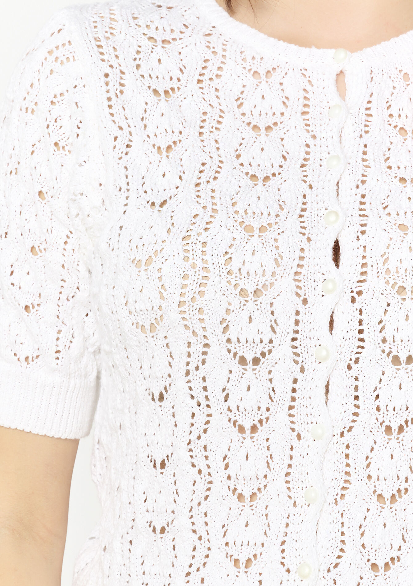Fine-button openwork cardigan, Fine-button openwork cardigan - OPTICAL WHITE - 04101320_1019