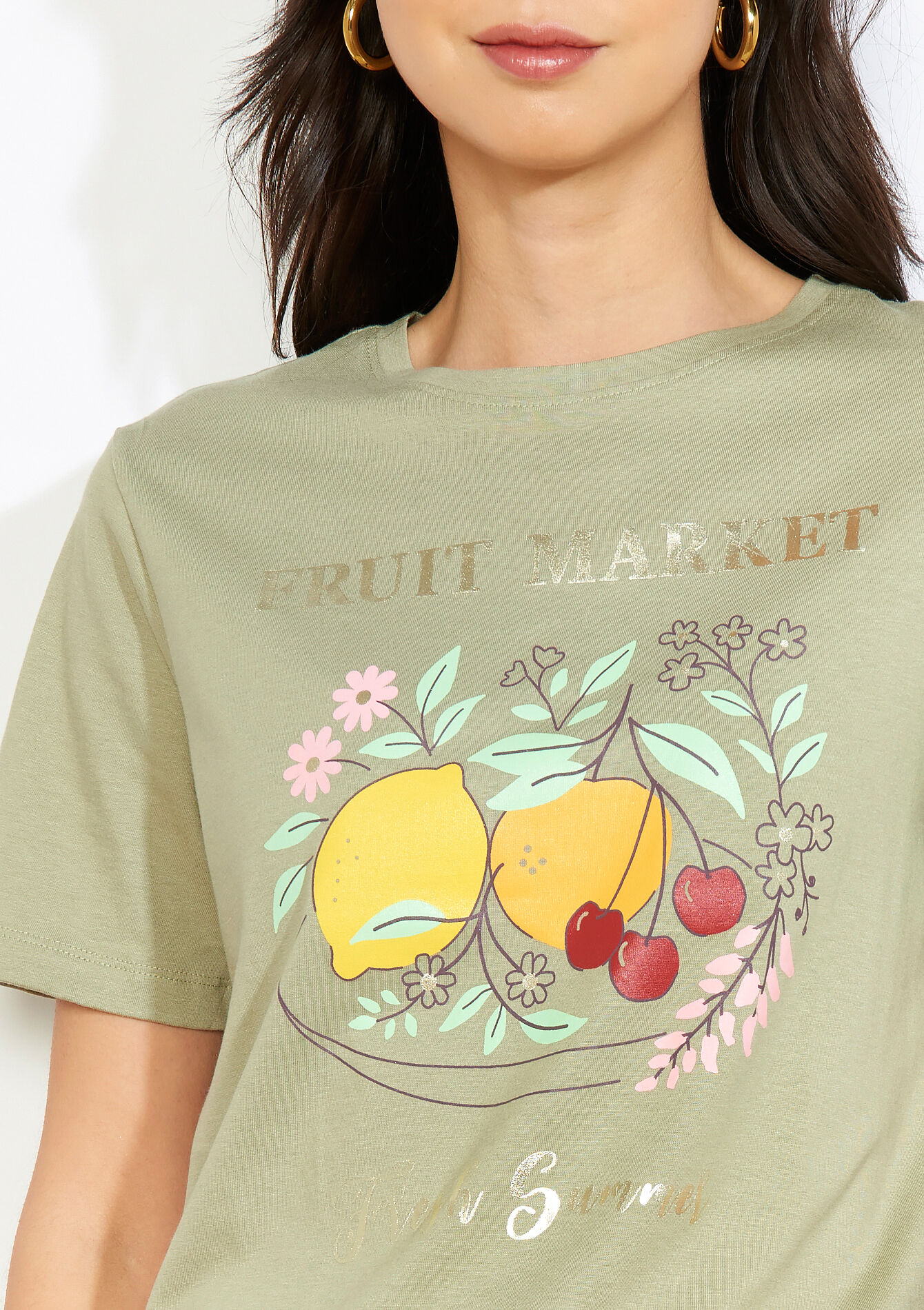 Irriserend tekstshirt - KHAKI FADED - 02301941_4326