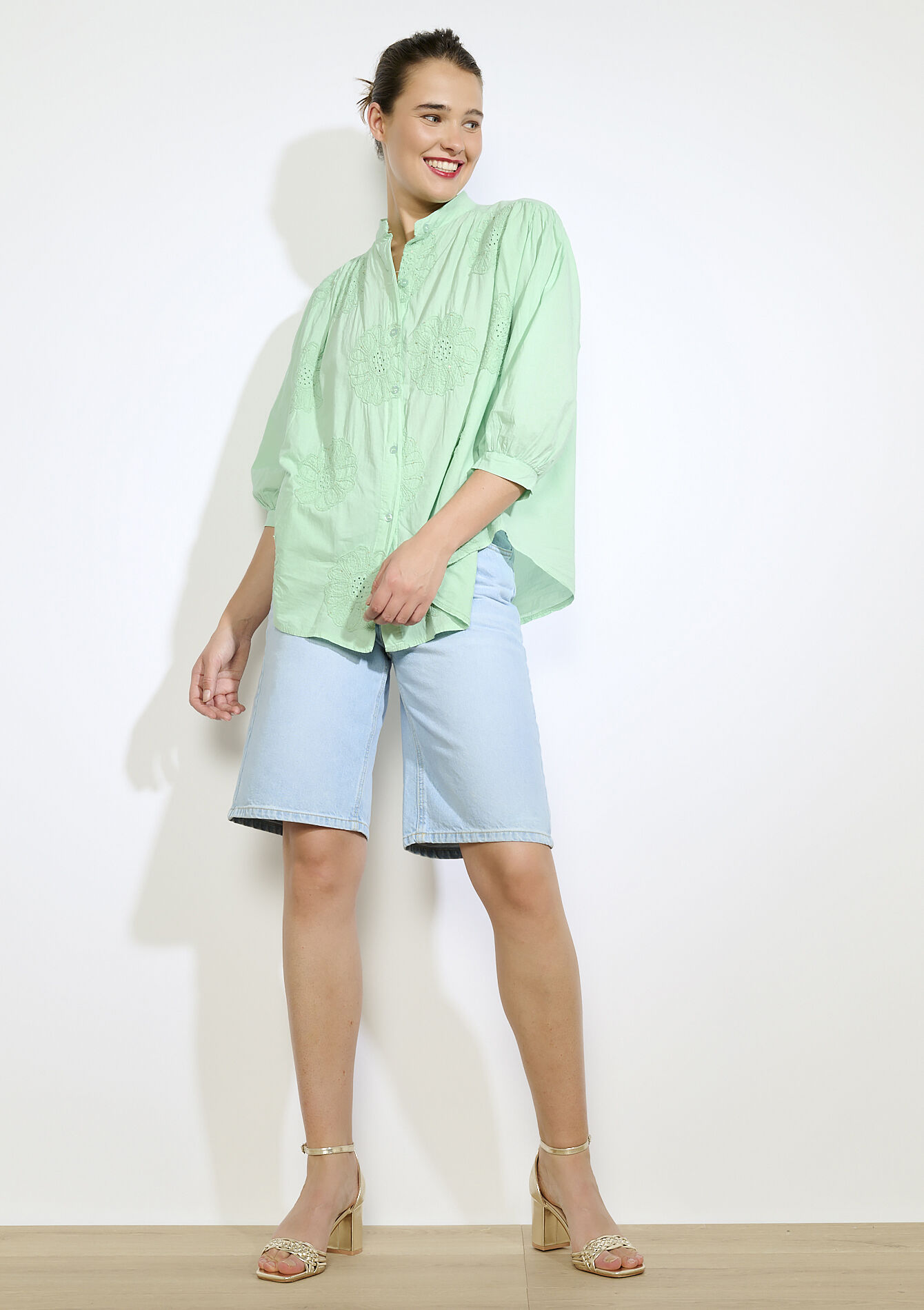 Blouse met broderie anglaise, Blouse met broderie anglaise - MINT GREEN - 05702886_1723