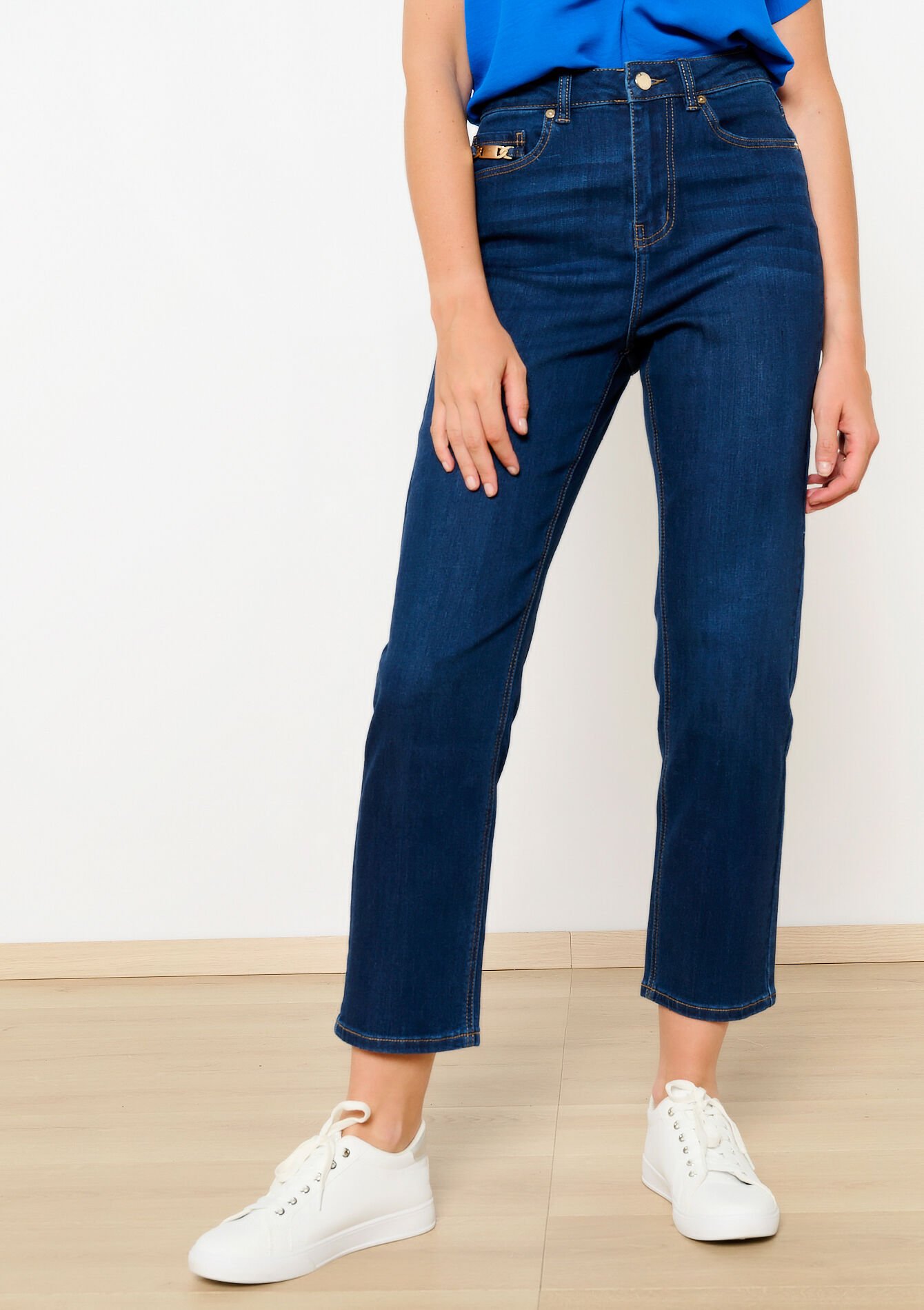 Rechte jeans met hoge taille, Rechte jeans met hoge taille - DARK BLUE - 22000537_0501