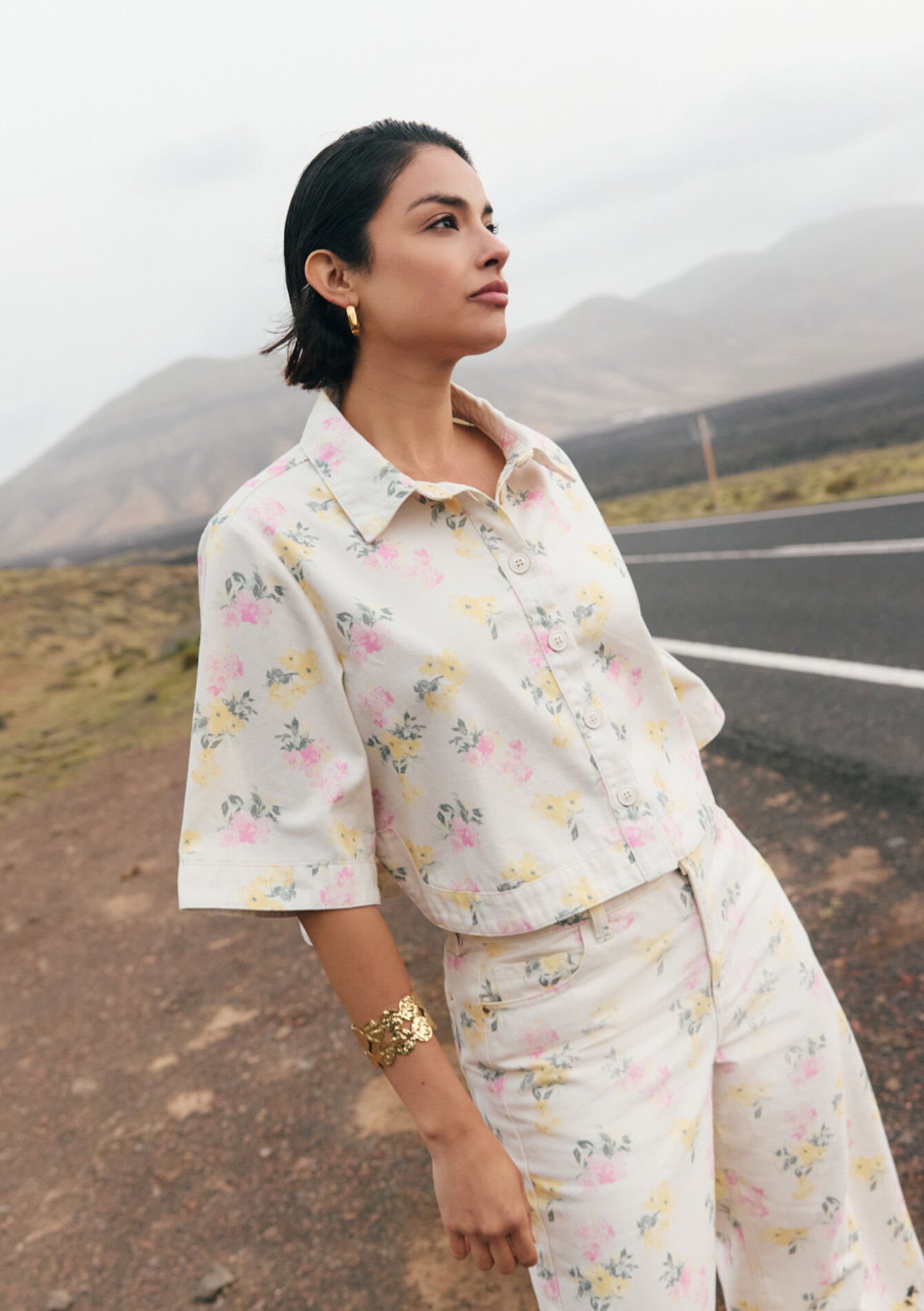 Printed cropped shirt, , hi-res