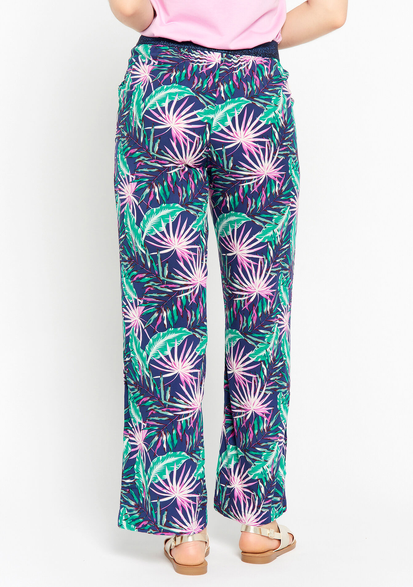 Wide trousers with tropical print, Wide trousers with tropical print - NAVY BASIC - 06600697_2723