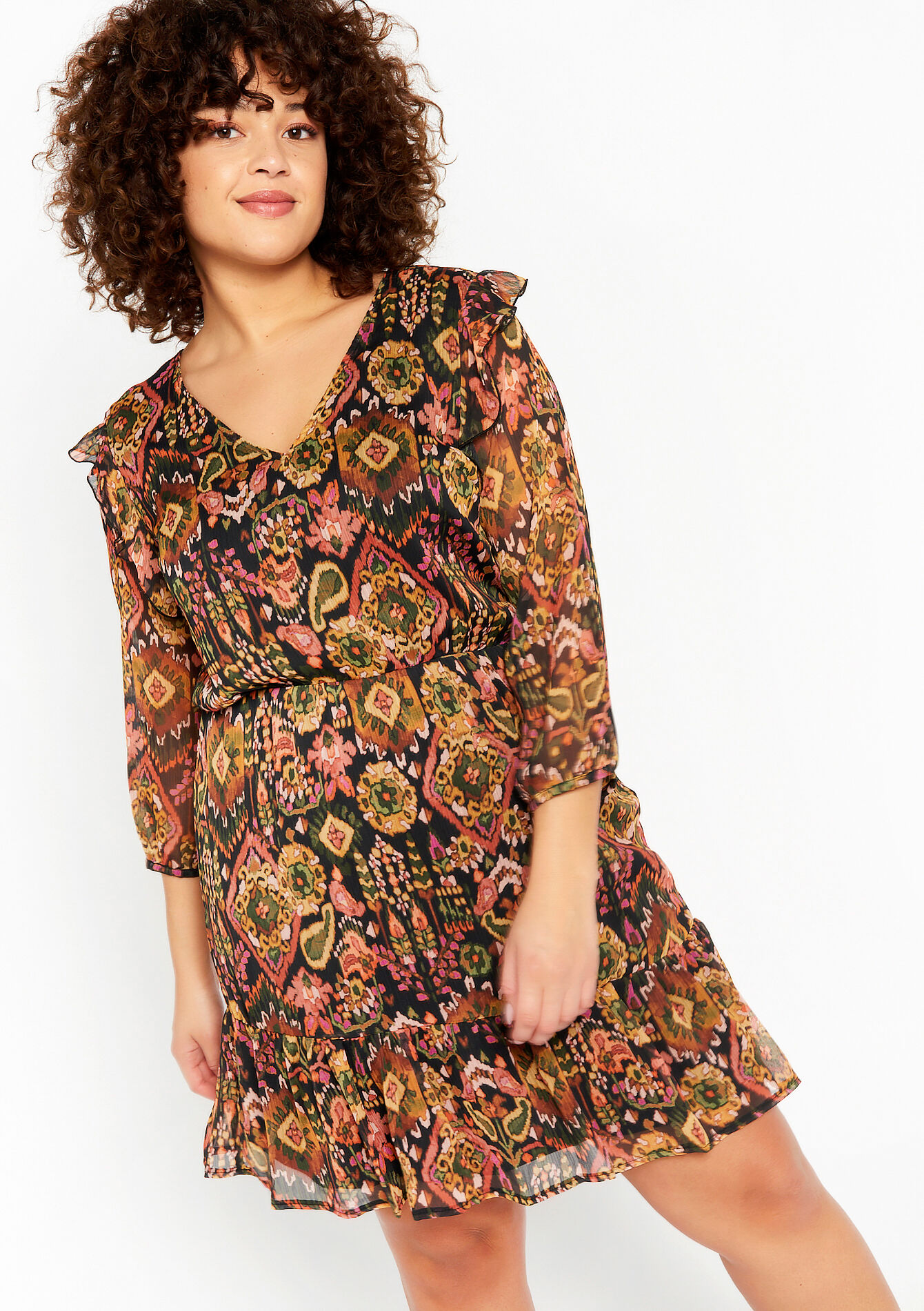 Dress with ethnic print, Dress with ethnic print - KHAKI FADED - 08103150_4326