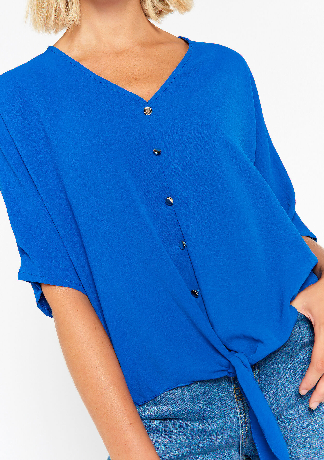 Blouse met V-hals - ELECTRIC BLUE - 05702290_1619