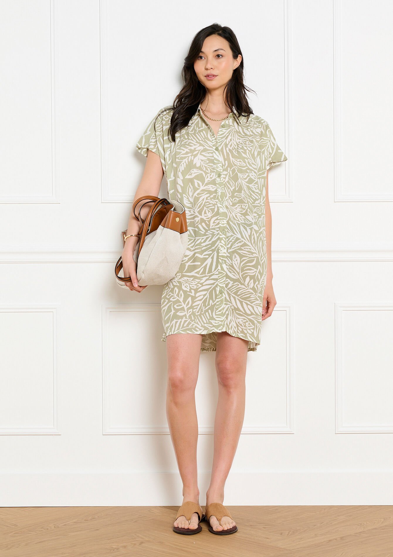 Printed short shirt dress, , hi-res