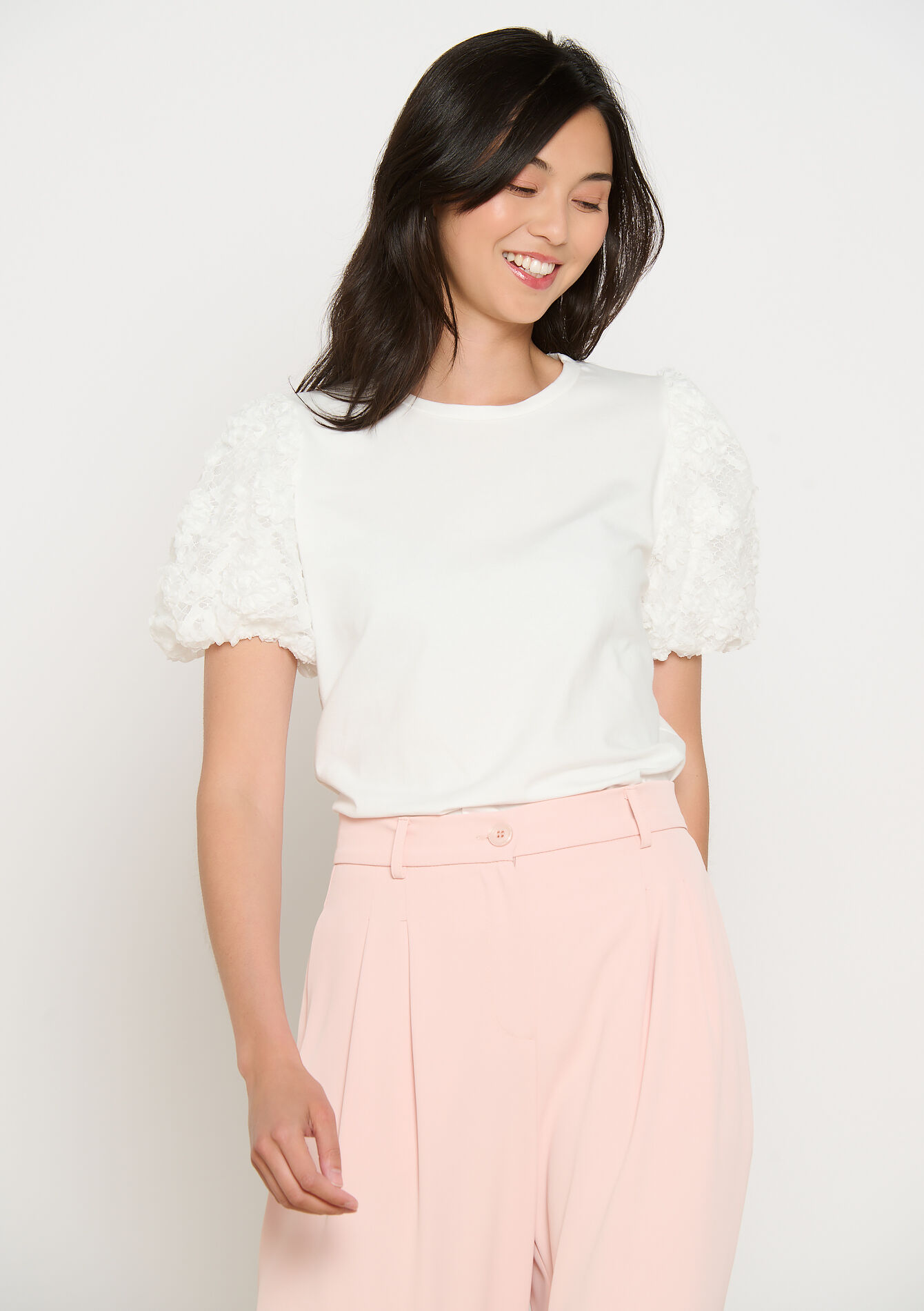 Puff-sleeve t-shirt, Puff-sleeve t-shirt - OPTICAL WHITE - 02301839