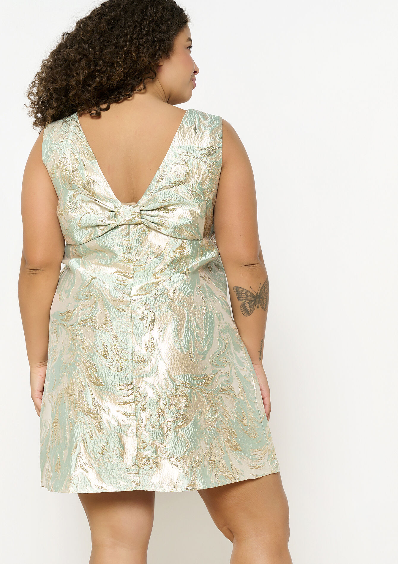 Lurex dress with bow at the back, Lurex dress with bow at the back - MINT GREEN - 08104025