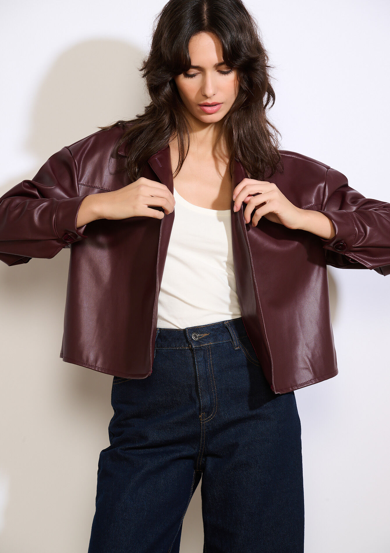 Overshirt van imitatieleer, Overshirt van imitatieleer - BORDEAUX WINE - 09101132_5514