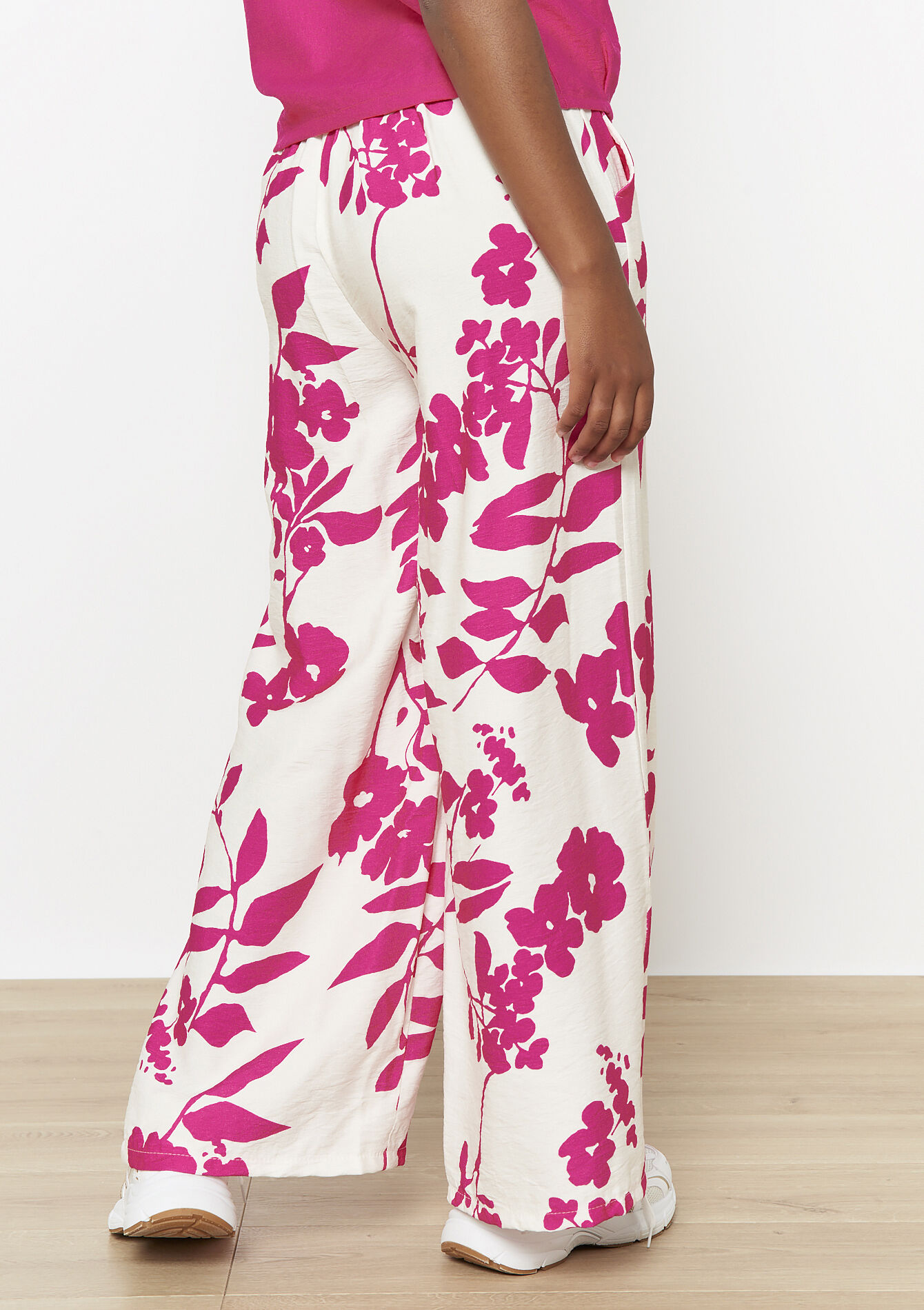 Wijde bloemenprint broek - FUCHSIA - 06600968_5626