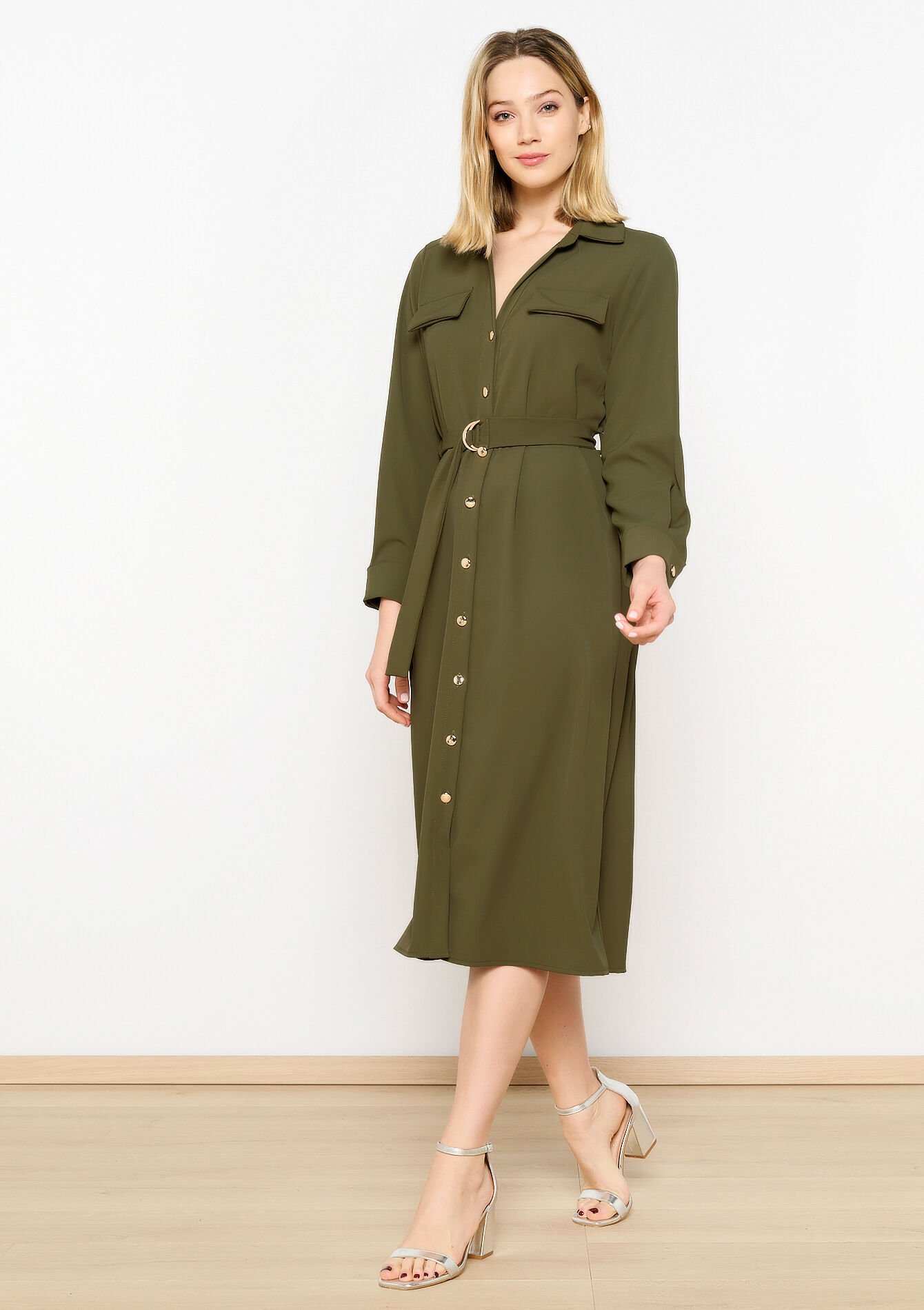 Hemdjurk met ceintuur, Hemdjurk met ceintuur - KHAKI MED - 08602294_4327