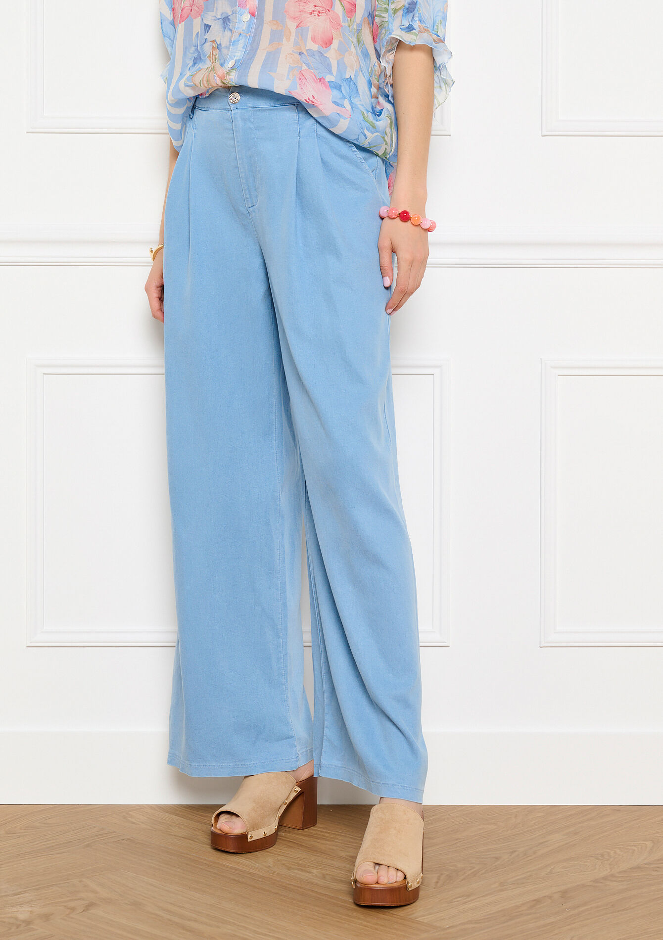 Soepele broek met wijde pijpen, Soepele broek met wijde pijpen - BLUE BLEACHED - 06601128_0502