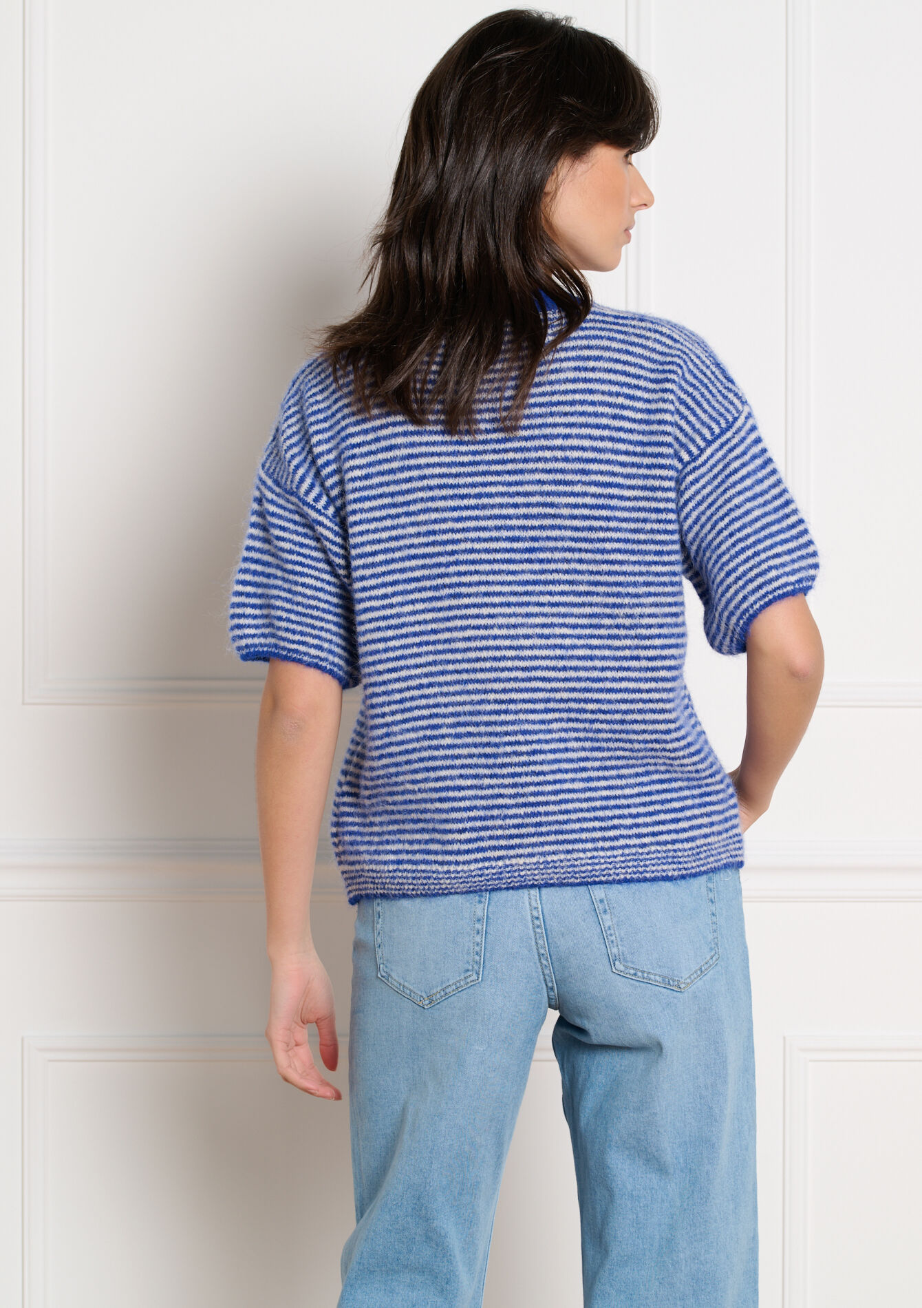 Gestreepte trui met korte mouwen - ELECTRIC BLUE - 04007224_1619