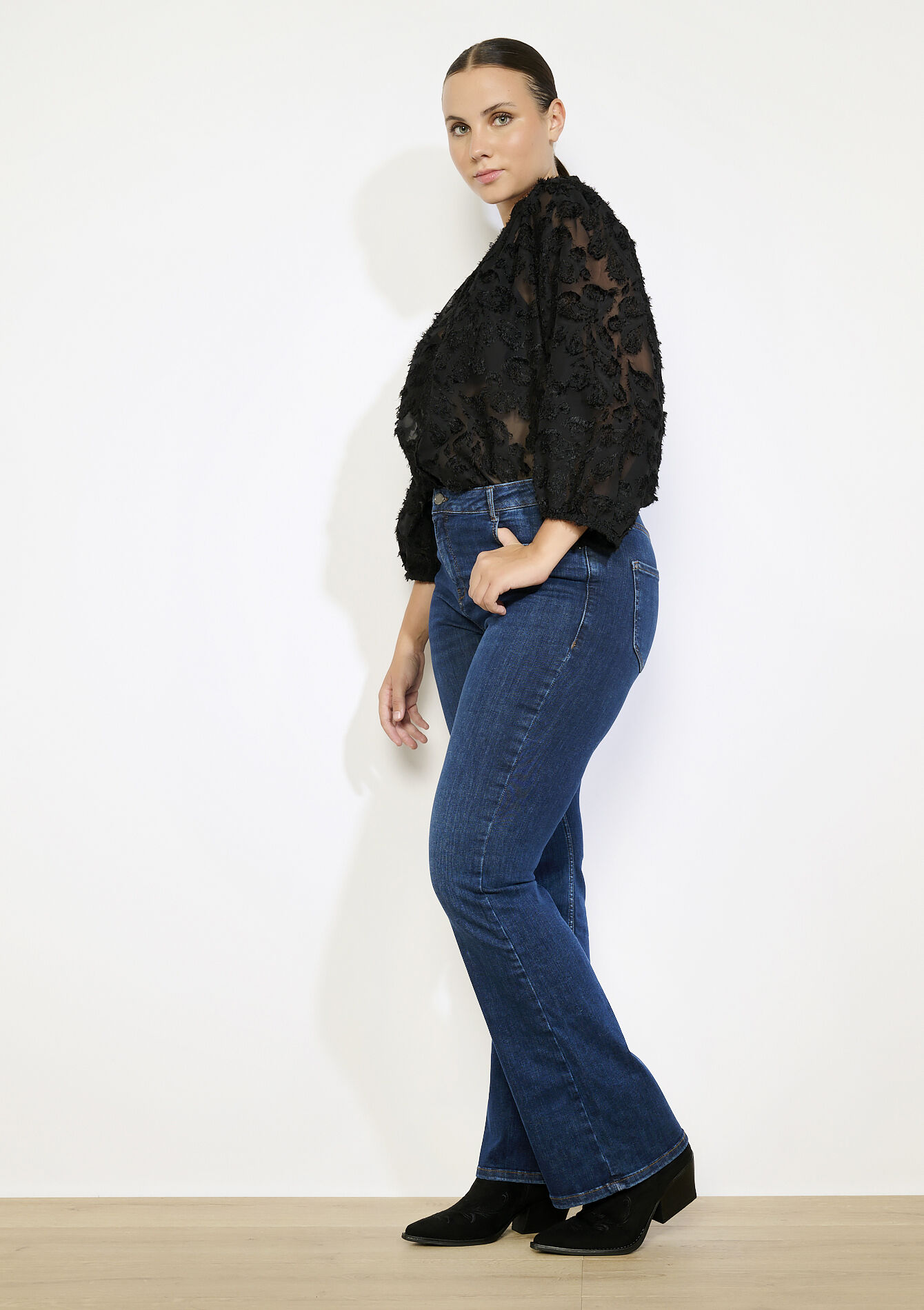 Bootcut jeans met hoge taille, Bootcut jeans met hoge taille - DARK BLUE - 22000595_0501