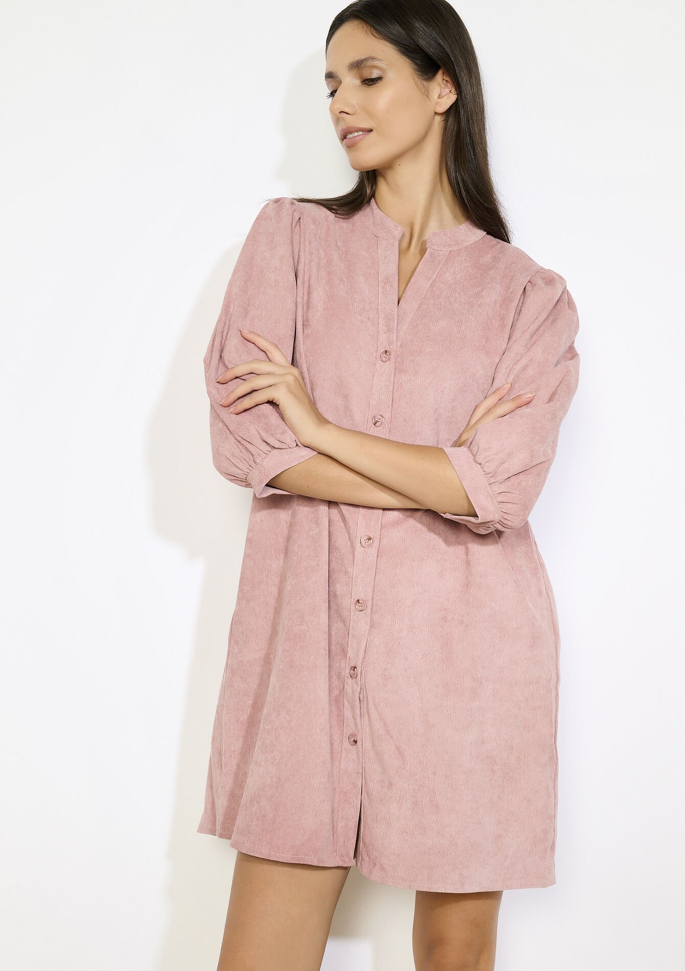 Korte jurk in ribfluweel, Korte jurk in ribfluweel - COSMETIC PINK - 08104308_5733