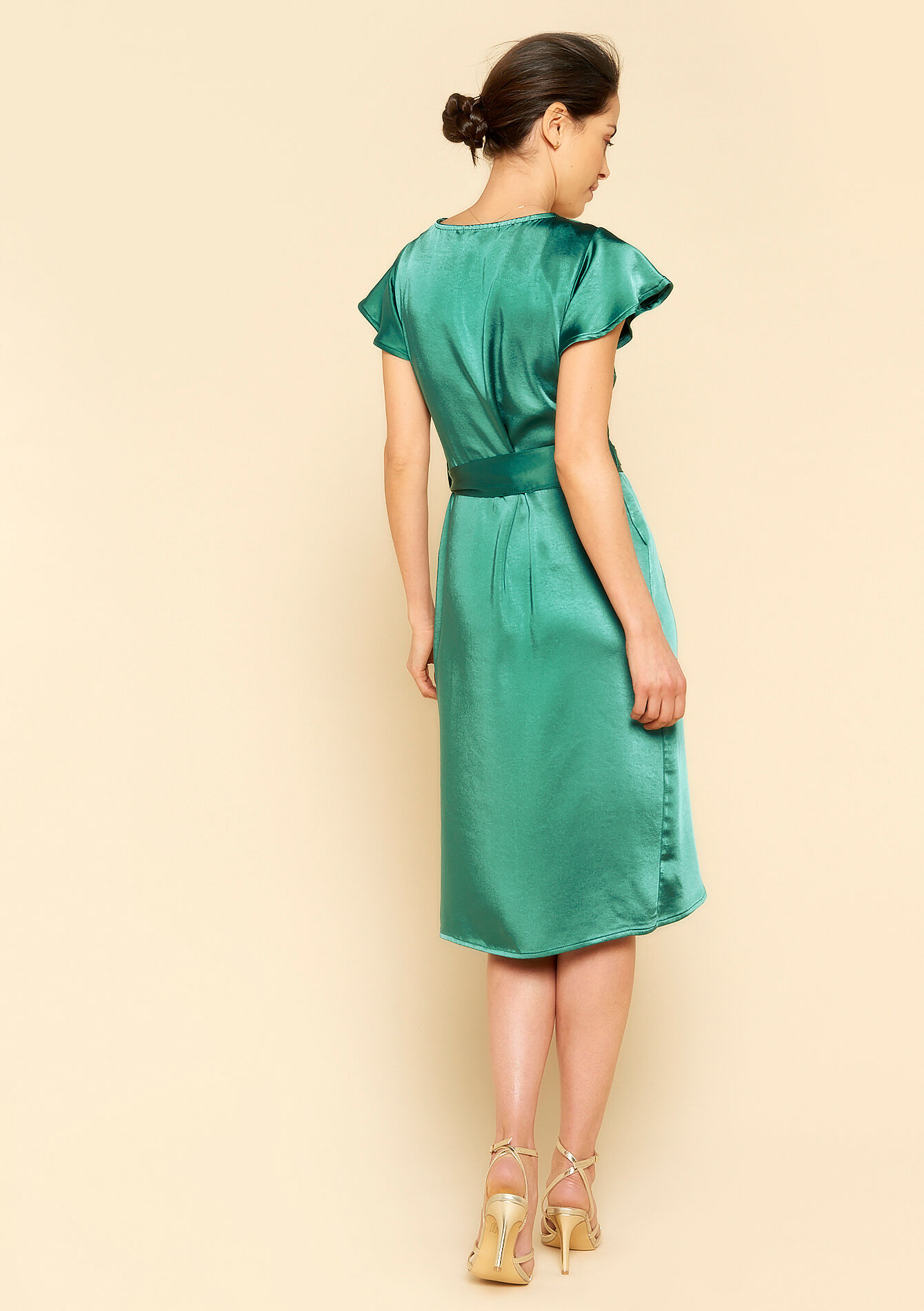 Robe en satin pour demoiselle d'honneur, Robe en satin pour demoiselle d'honneur - EMERALD GREEN - 08103175_414