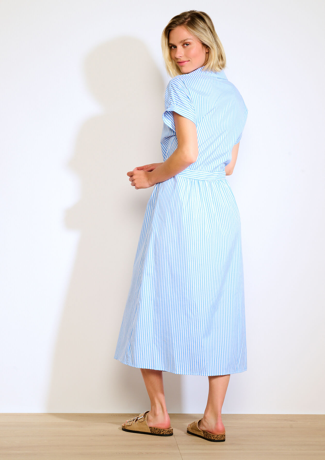 Striped belted dress, Striped belted dress - BLUE DENIM - 08104222