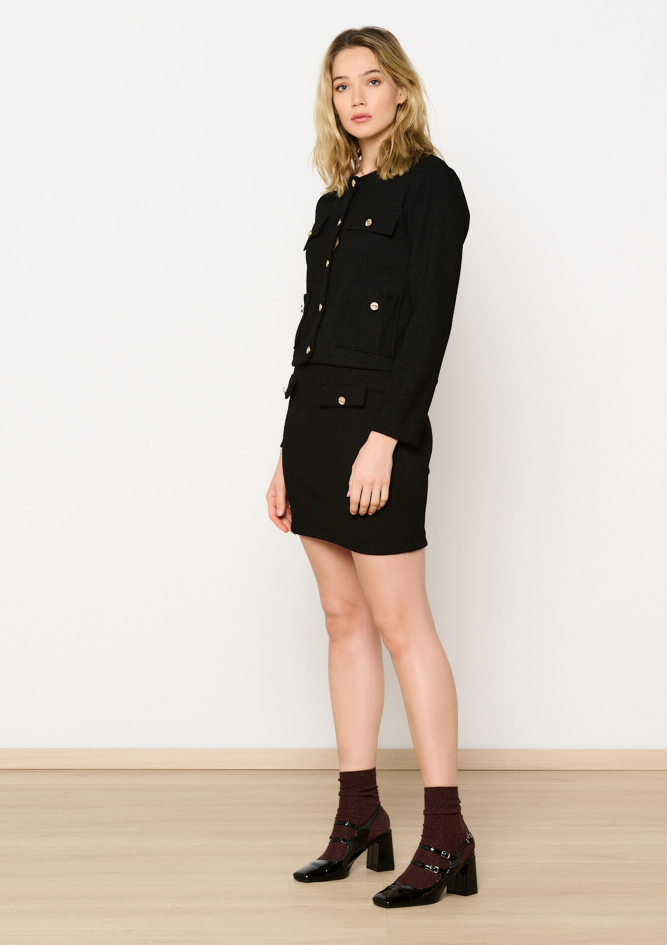 Veste en tweed avec boutons dorés, Veste en tweed avec boutons dorés - BLACK - 09101000_1119