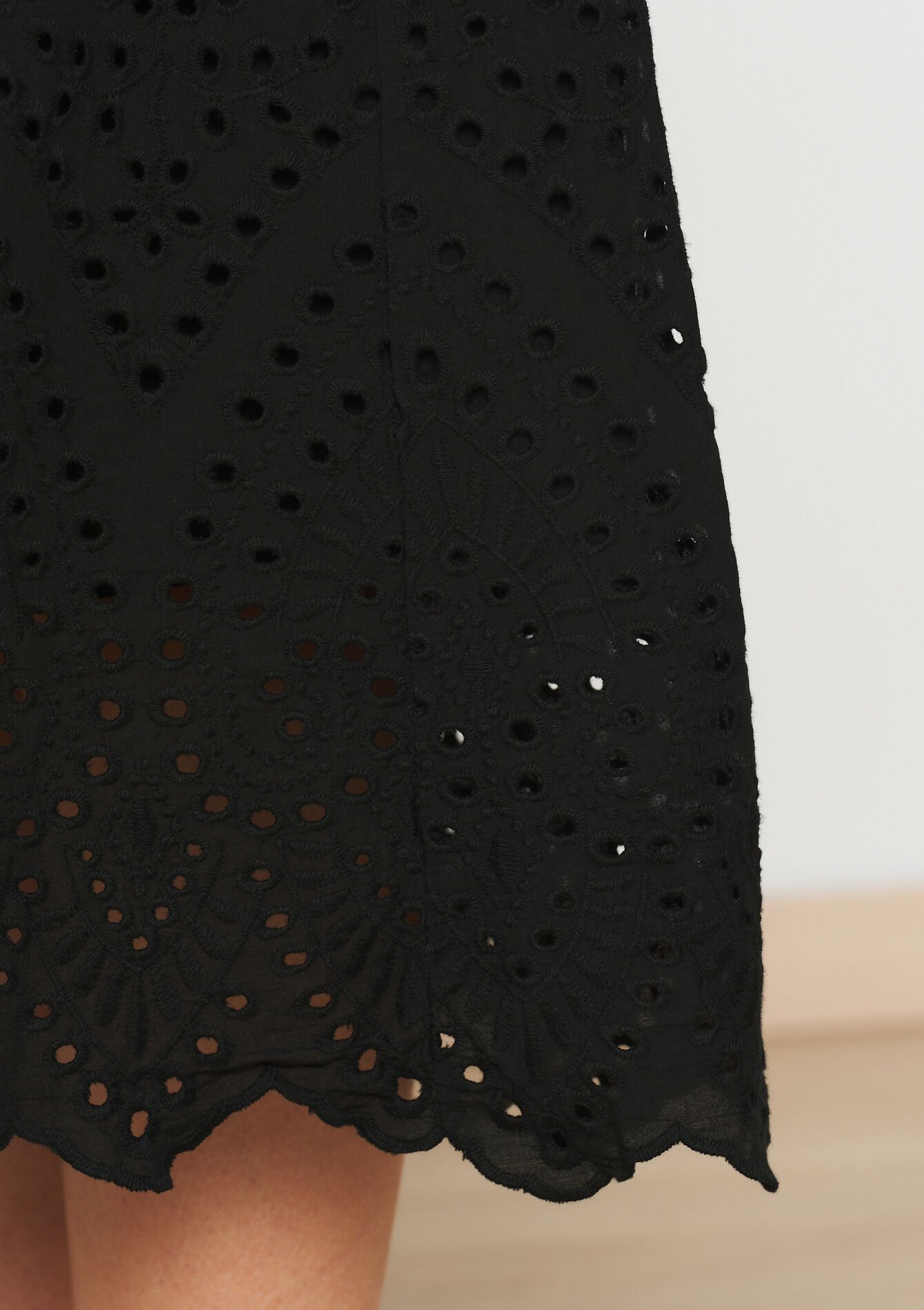 Jupe mi-longue en broderie anglaise, Jupe mi-longue en broderie anglaise - BLACK - 07101239_1119