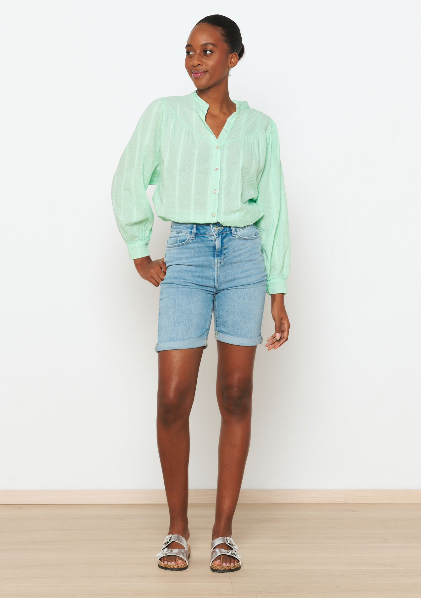 Short long en denim - BLUE BLEACHED - 22000516_0502