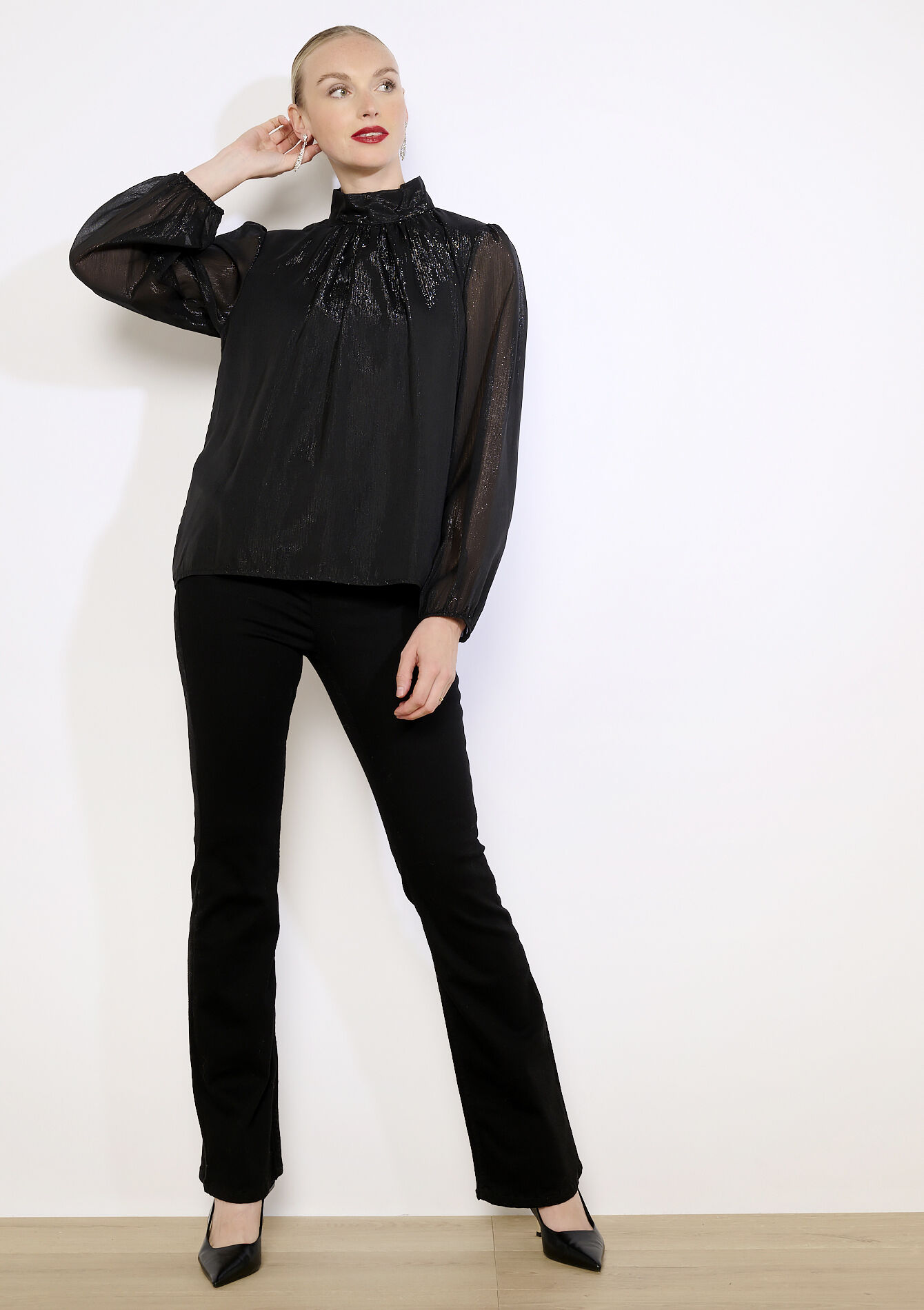 Blouse fluide à col montant, Blouse fluide à col montant - BLACK - 05703005_1119