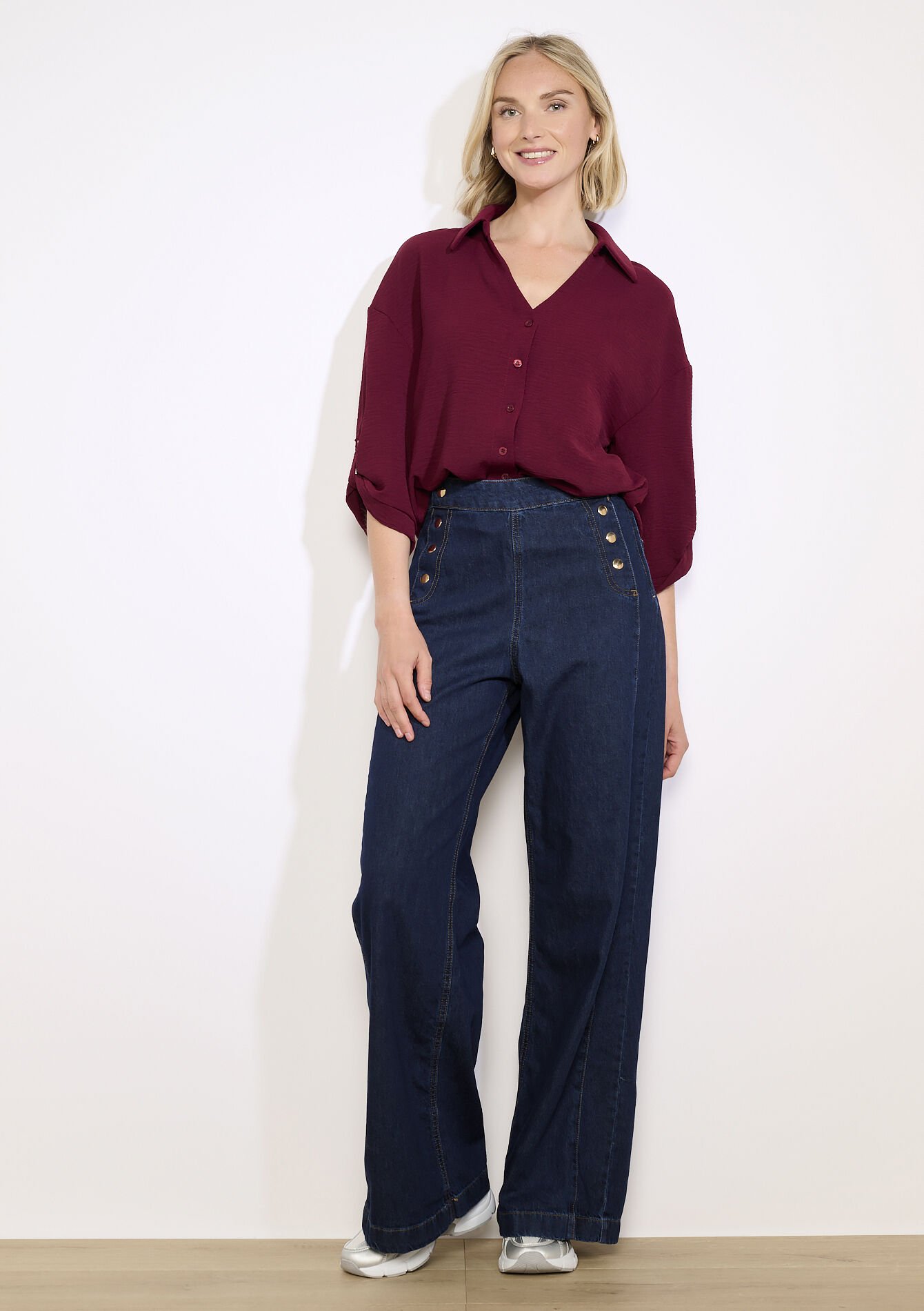 Losvallend overhemd met knopen, Losvallend overhemd met knopen - BORDEAUX WINE - 05702938_5514