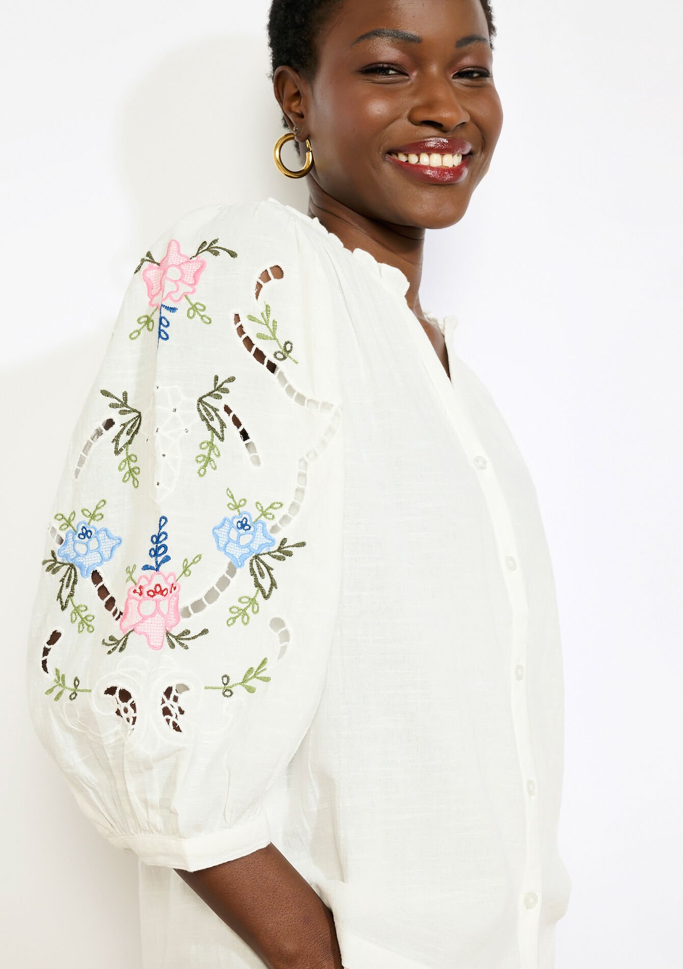 Blouse brodée ample - OPTICAL WHITE - 05702952_1019