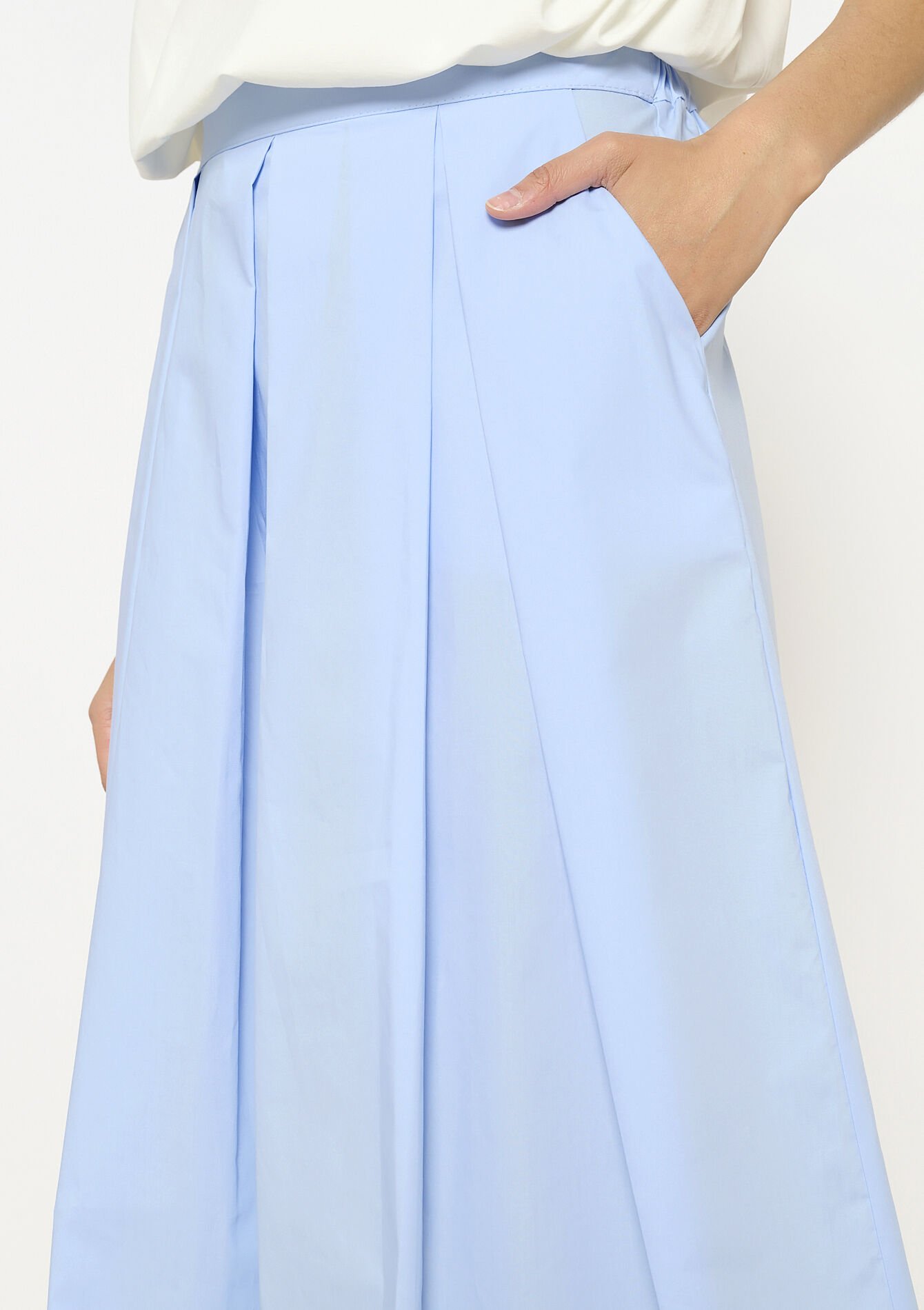 Poplin midi skirt, Poplin midi skirt - BLUE PASTEL - 07101388
