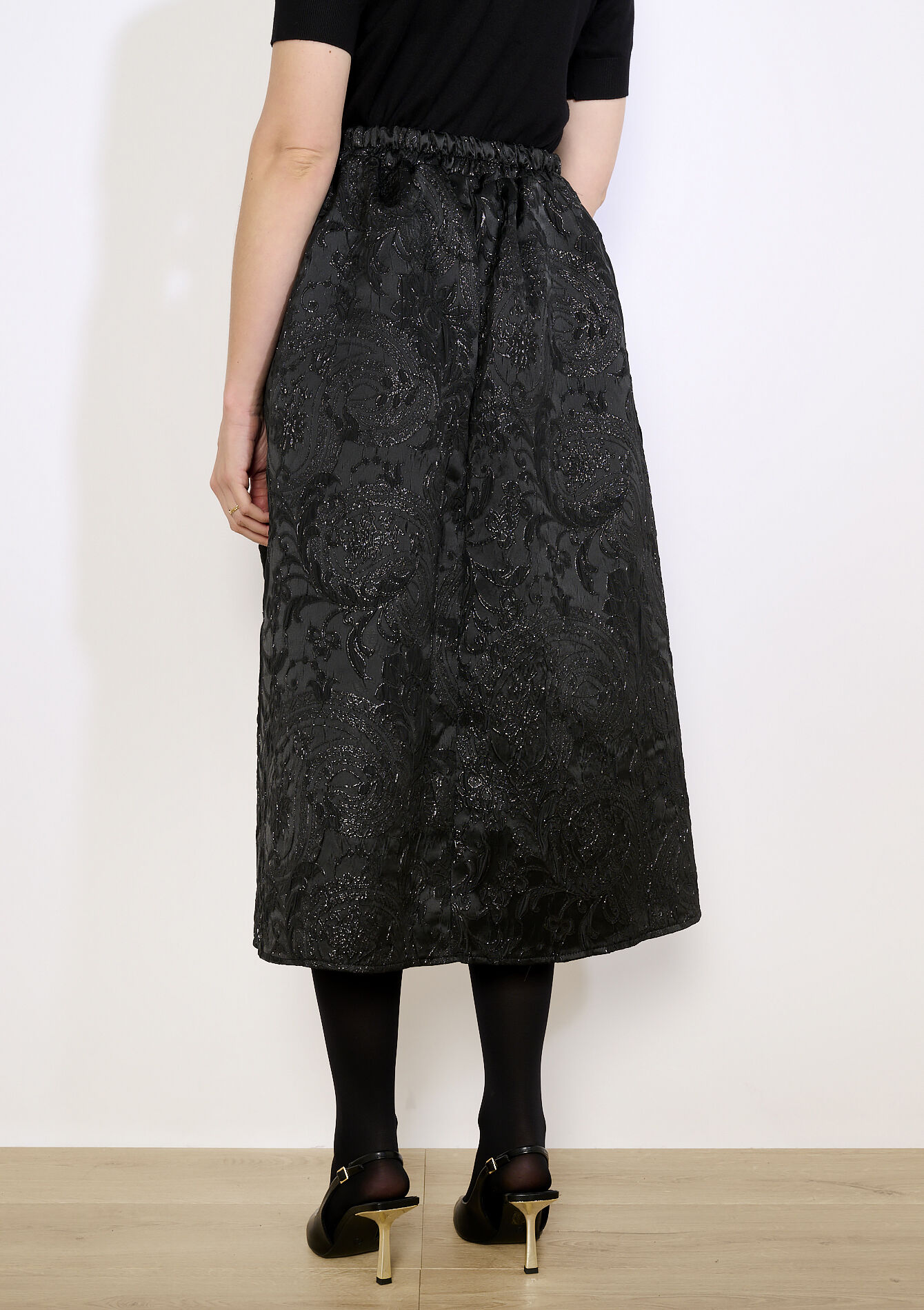 Jacquard midi-rok, Jacquard midi-rok - BLACK - 07101458_1119