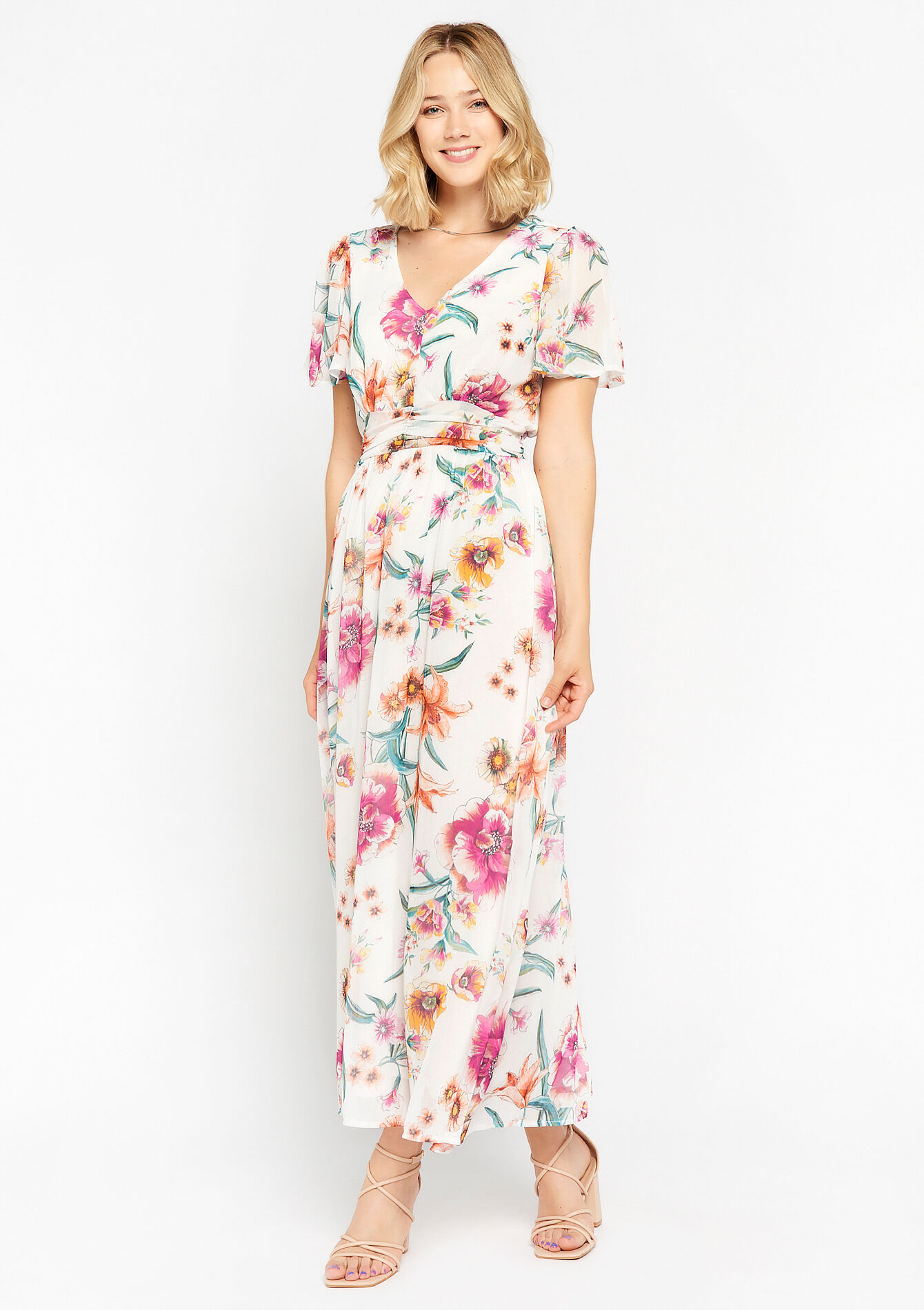 Robe longue à imprimé fleuri, Robe longue à imprimé fleuri - OFFWHITE - 08602026_1001