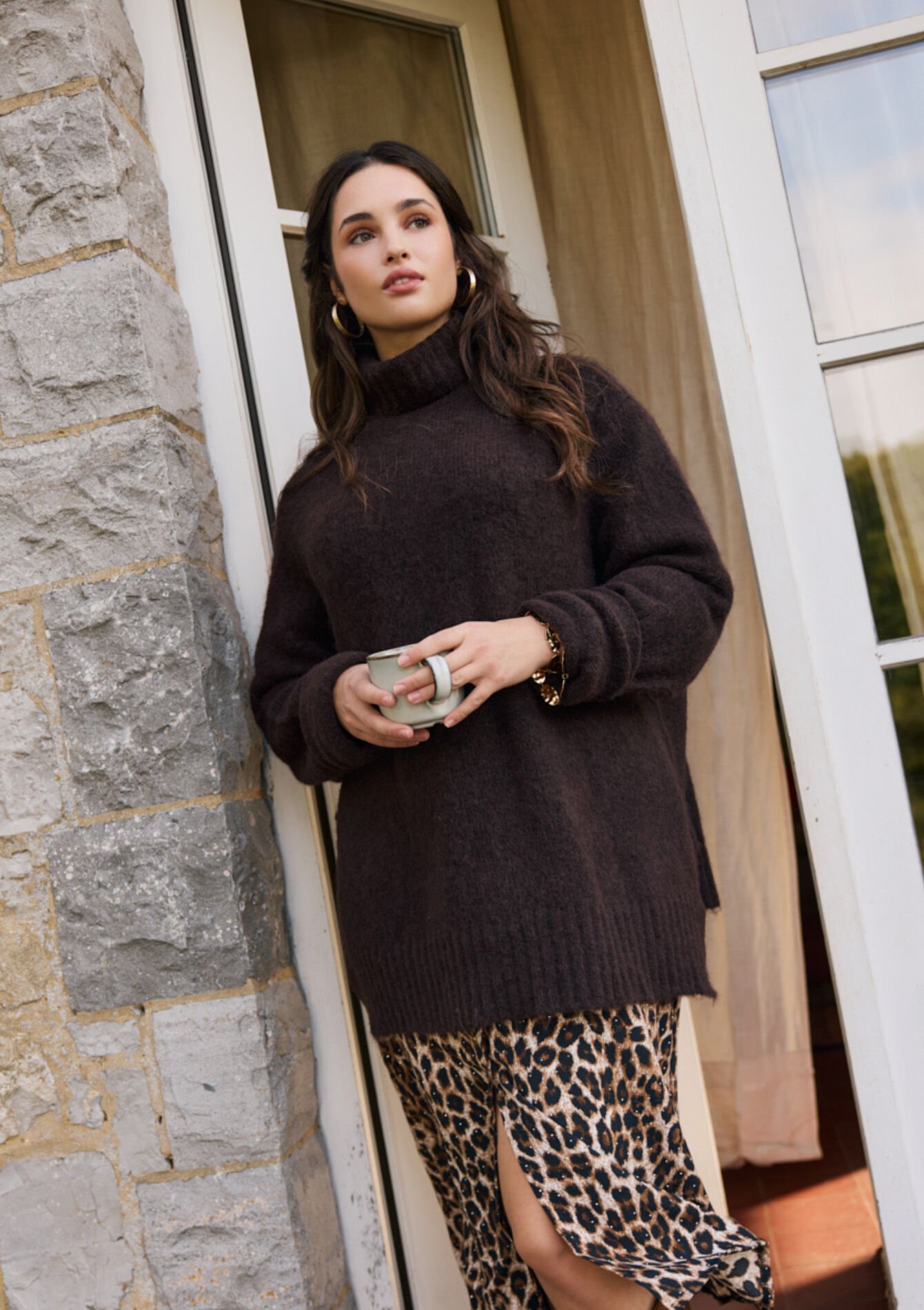 Oversized turtleneck knit, Oversized turtleneck knit - BROWN DARK CHOCOLATE - 04101309_3720