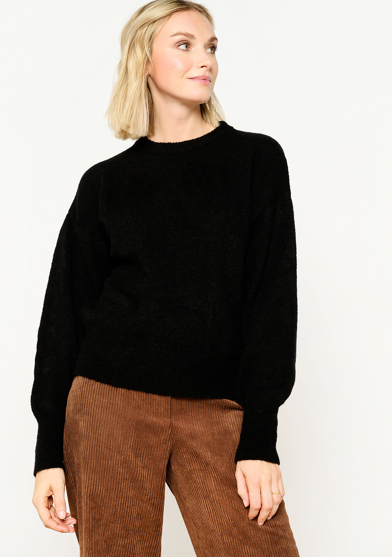 Pullover uni à col rond, Pullover uni à col rond - BLACK - 04006401_1119