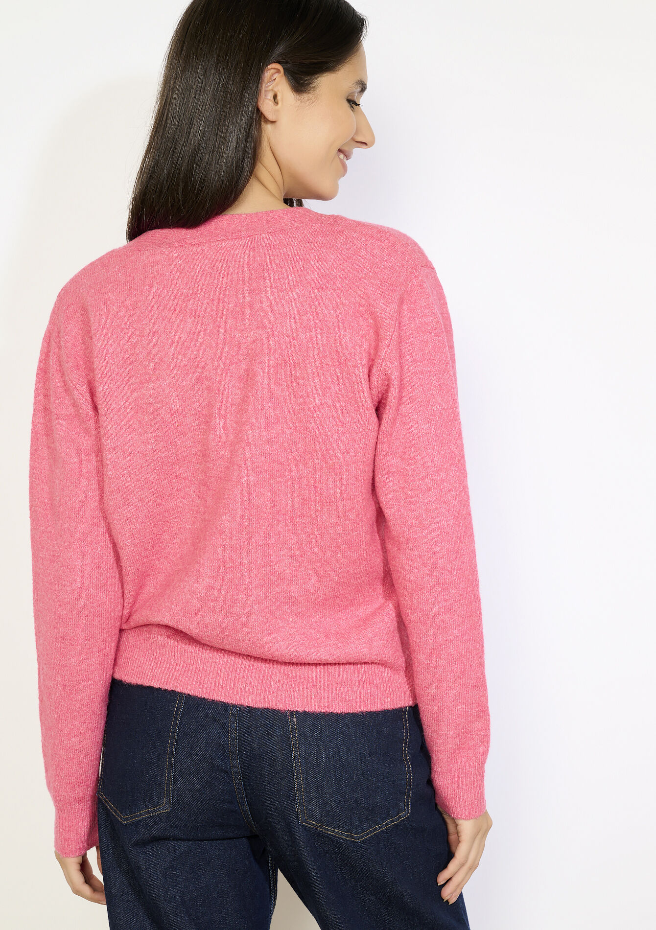 Soft V-neck sweater, Soft V-neck sweater - PINK BUBBLEGUM - 04006974
